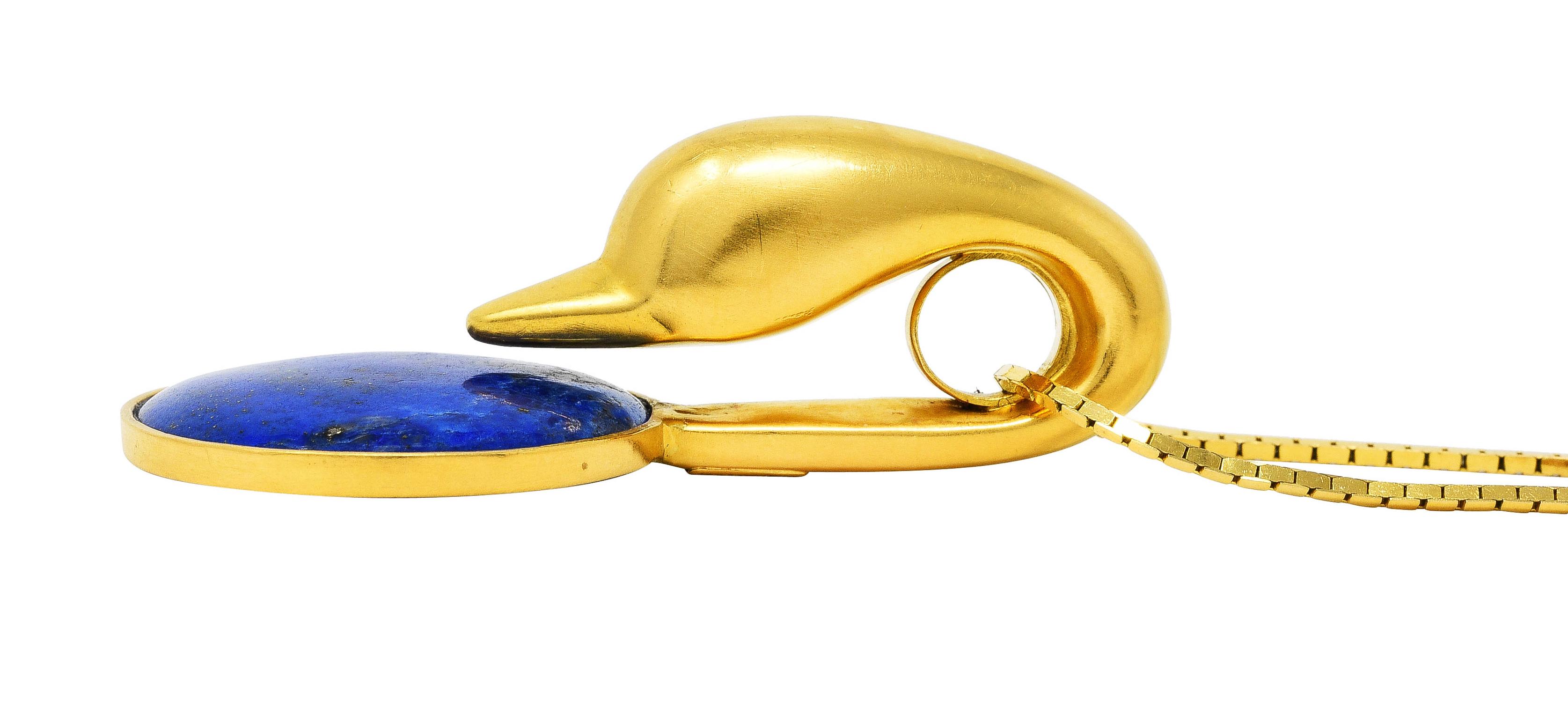 Vintage Lalaounis Lapis Lazuli 18 Karat Gold Greek Swan Bird Pendant Necklace 6