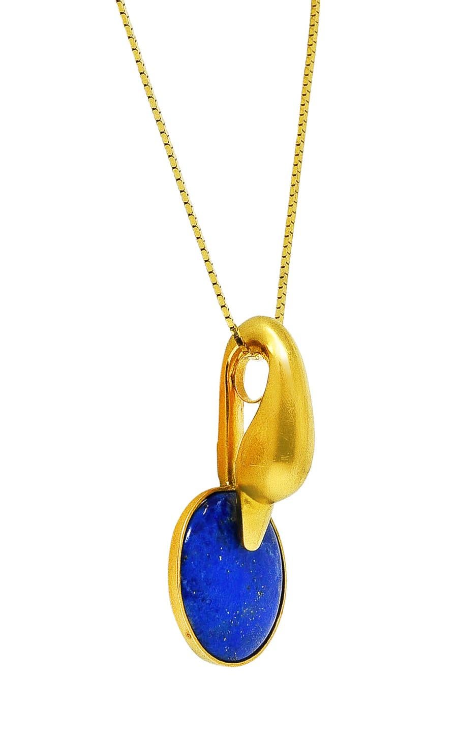 Contemporary Vintage Lalaounis Lapis Lazuli 18 Karat Gold Greek Swan Bird Pendant Necklace
