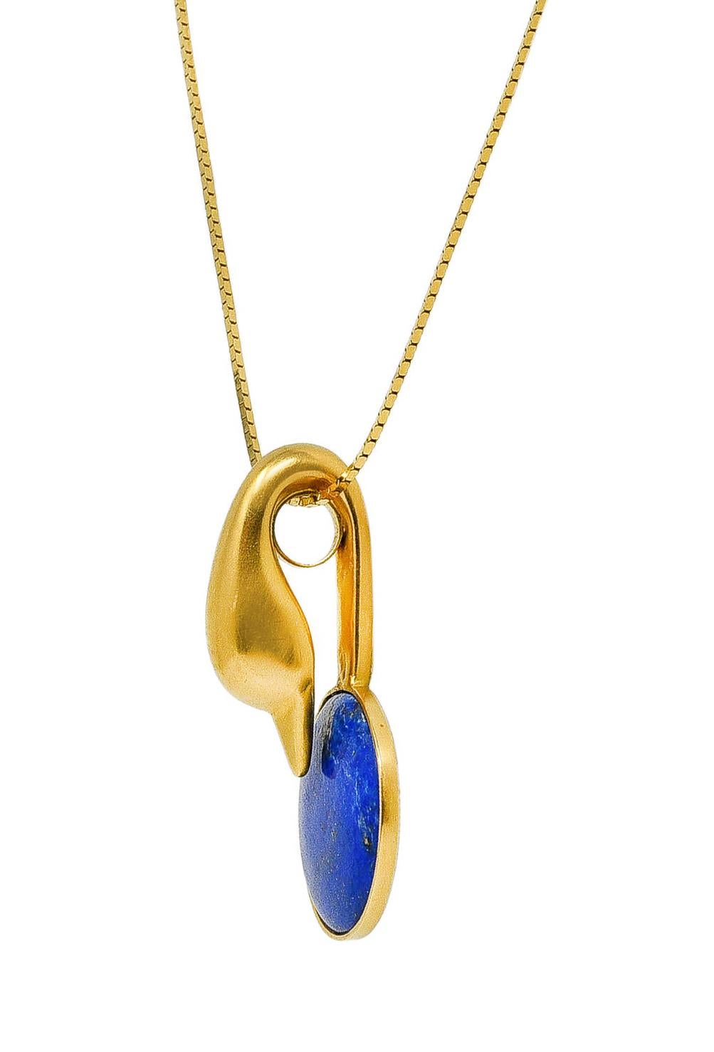 Cabochon Vintage Lalaounis Lapis Lazuli 18 Karat Gold Greek Swan Bird Pendant Necklace