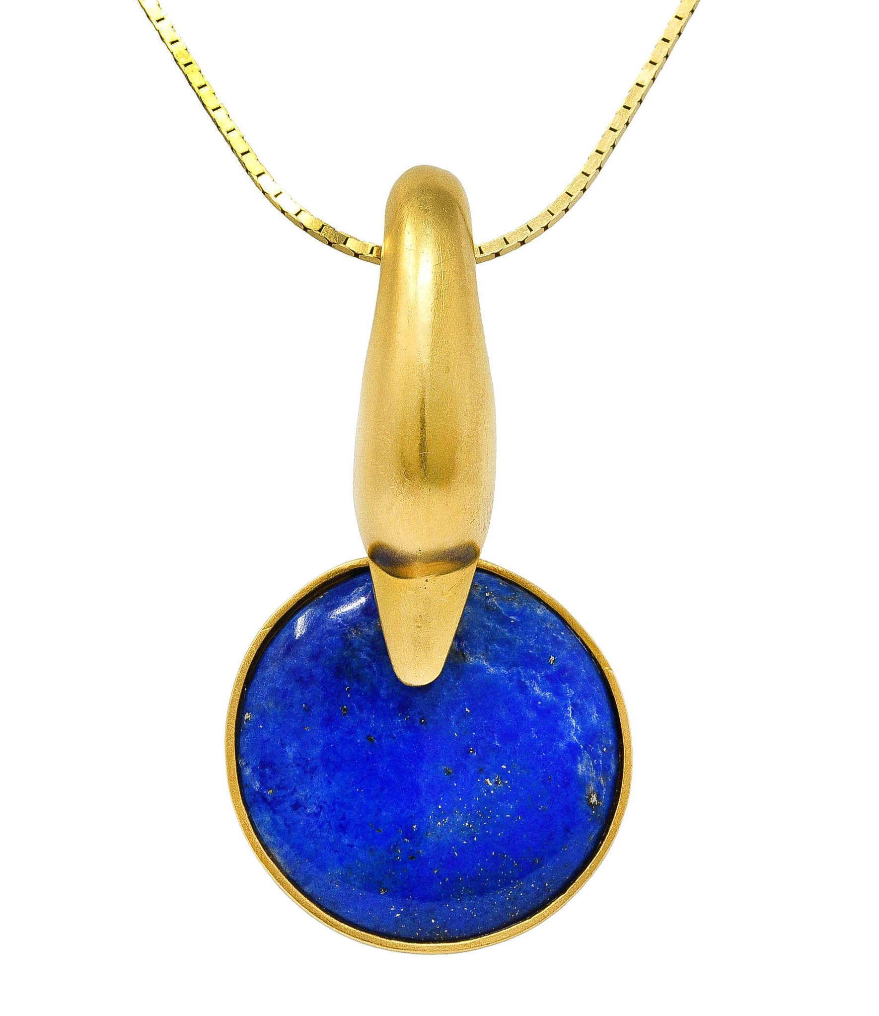 Vintage Lalaounis Lapis Lazuli 18 Karat Gold Greek Swan Bird Pendant Necklace In Excellent Condition In Philadelphia, PA