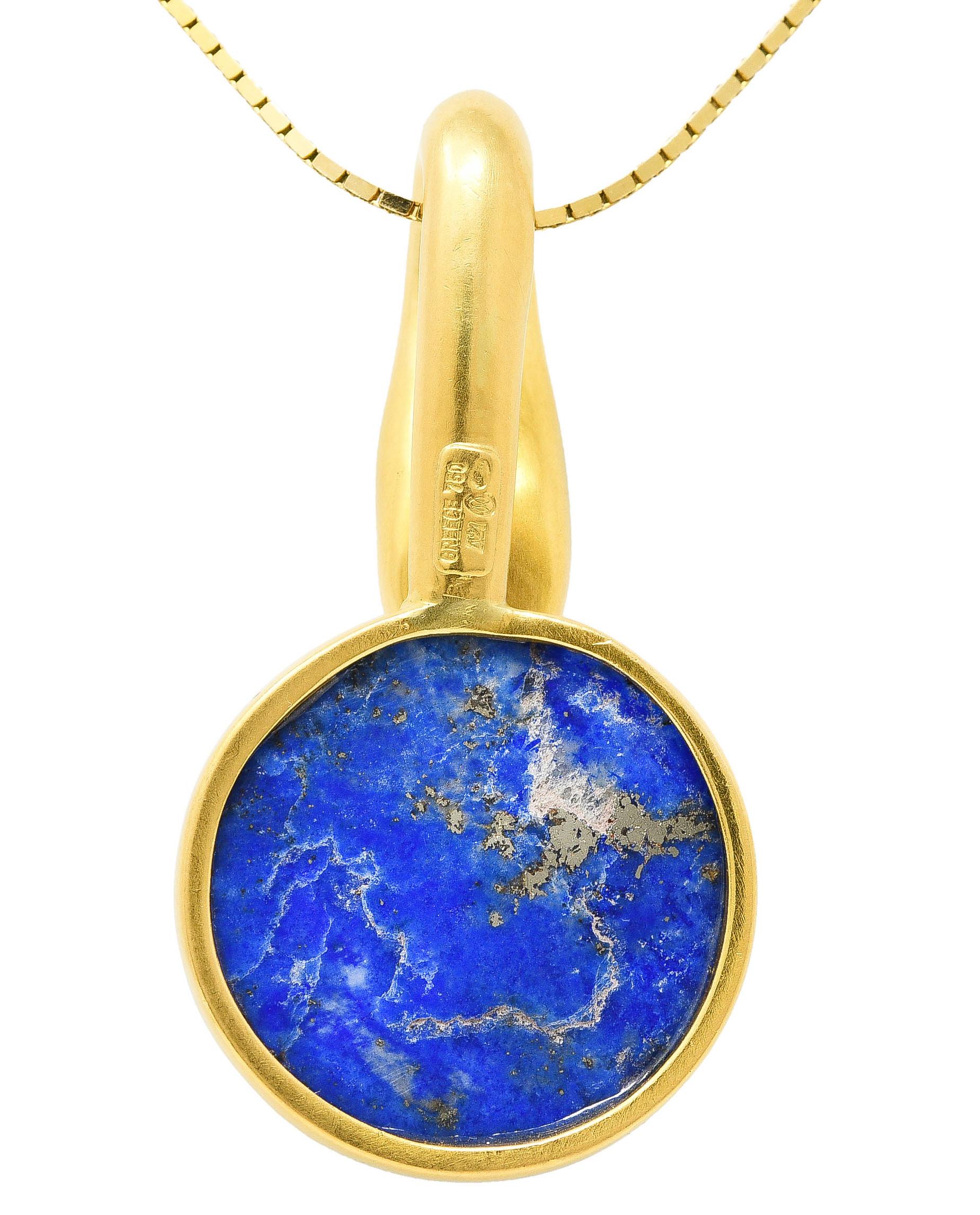 Women's or Men's Vintage Lalaounis Lapis Lazuli 18 Karat Gold Greek Swan Bird Pendant Necklace