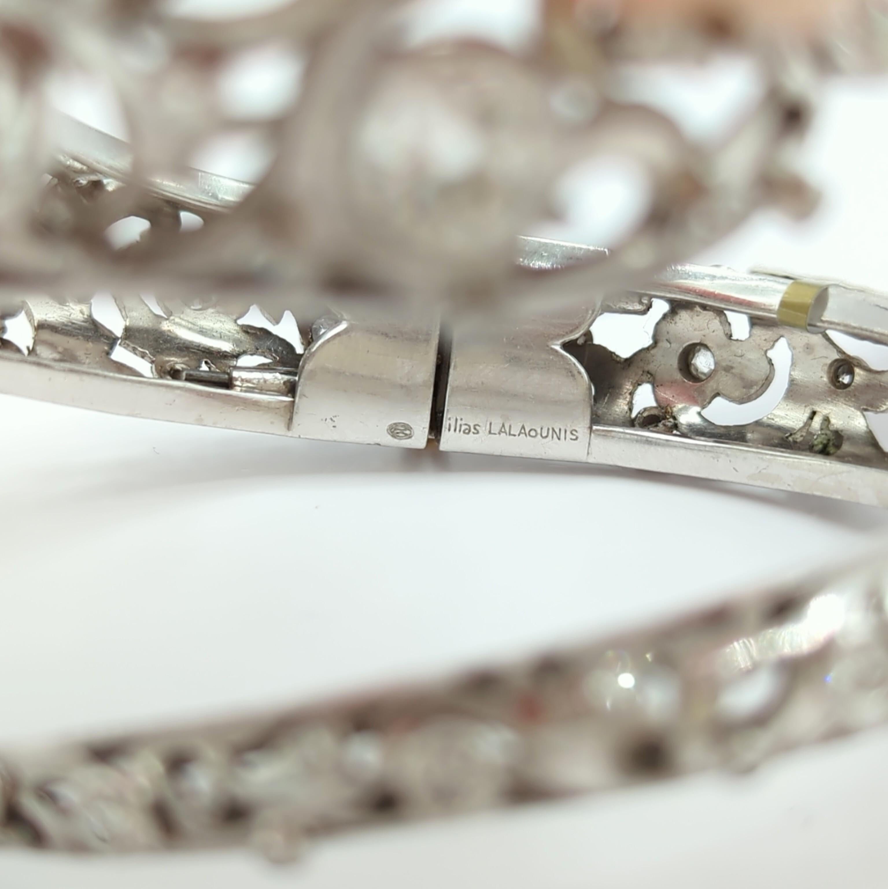 Vintage Collector's Piece Lalaounis Old Cut Diamonds Bangle in Platinum For Sale 7