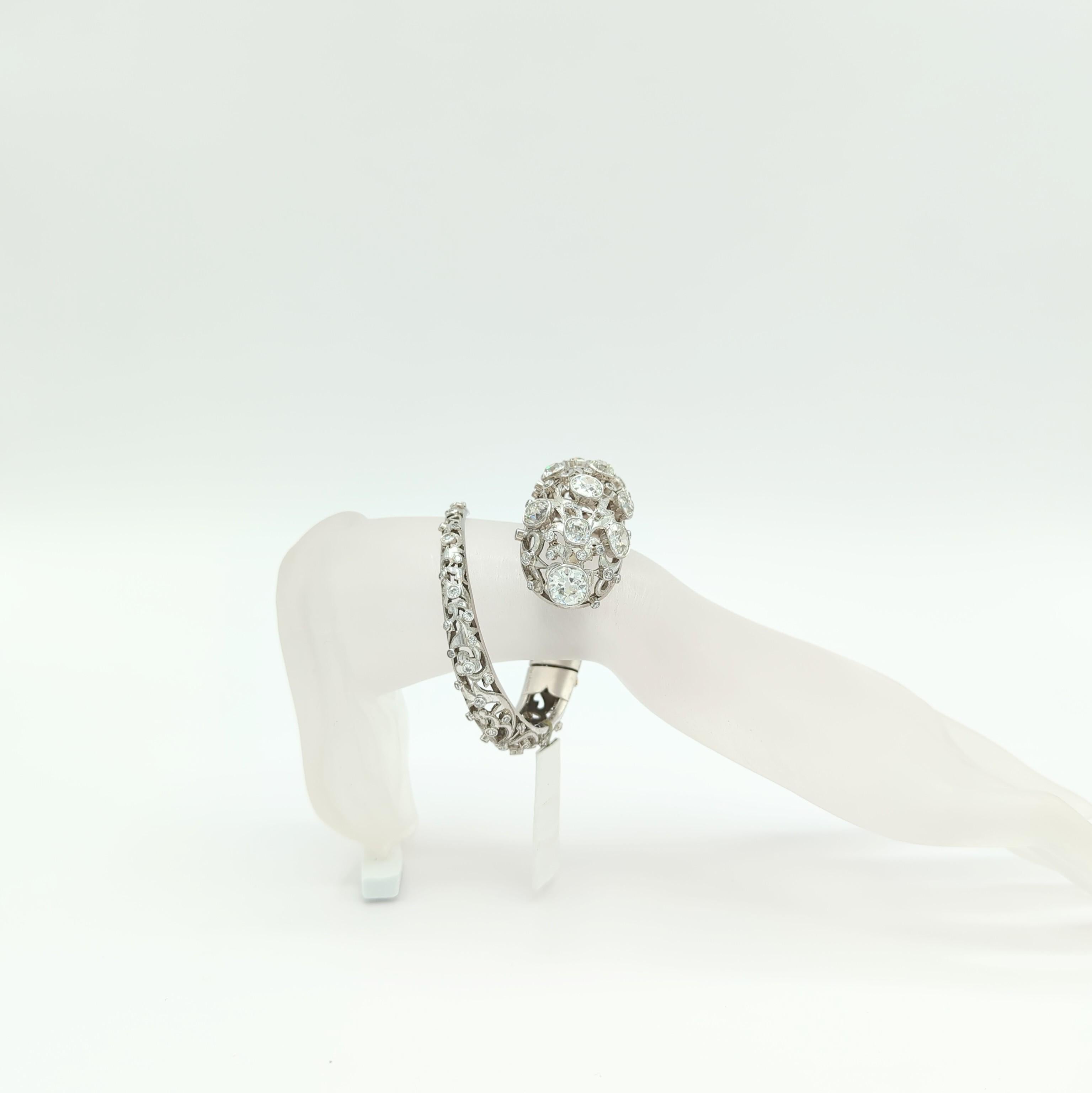 Cushion Cut Vintage Collector's Piece Lalaounis Old Cut Diamonds Bangle in Platinum For Sale
