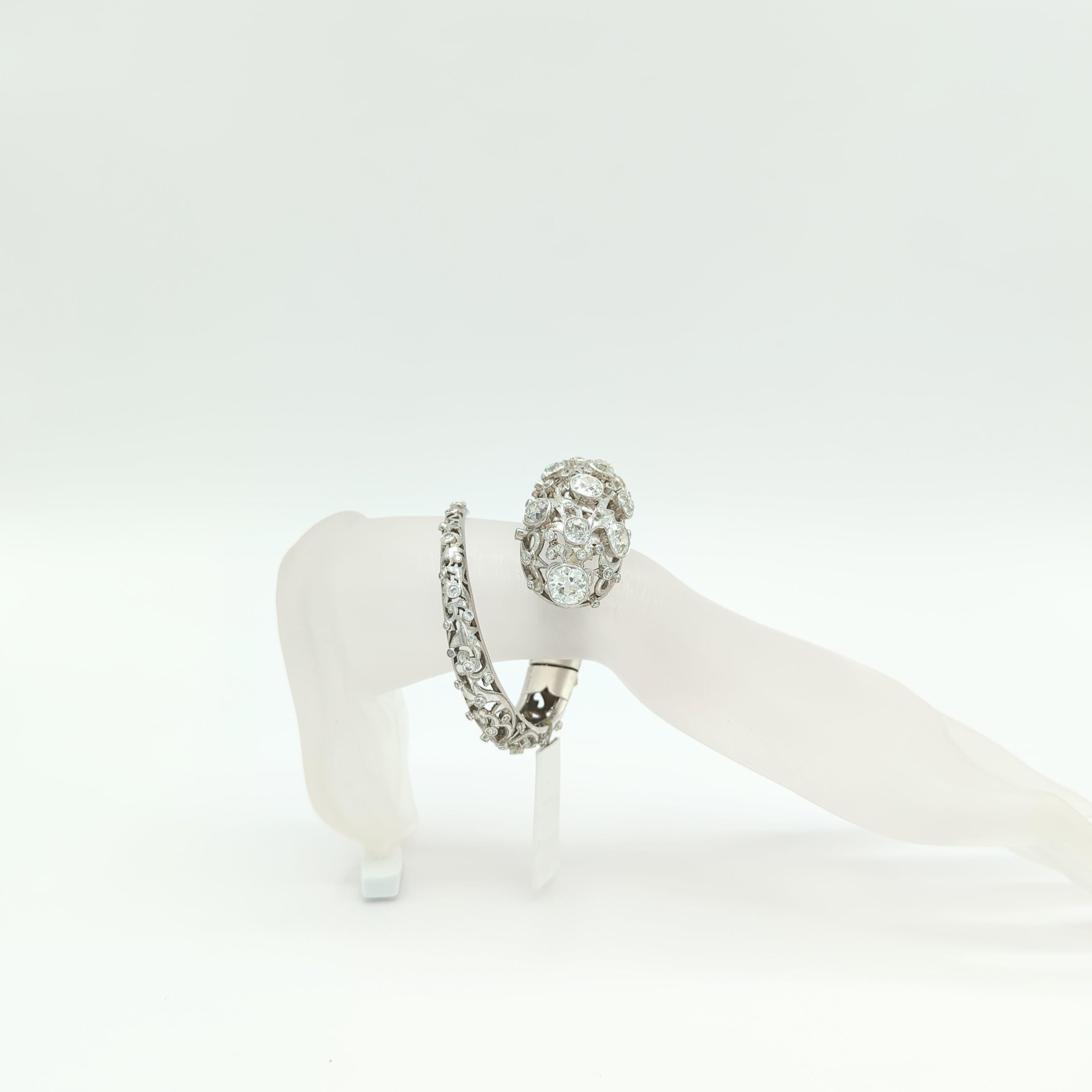Cushion Cut Vintage Collector's Piece Lalaounis Old Cut Diamonds Bangle in Platinum