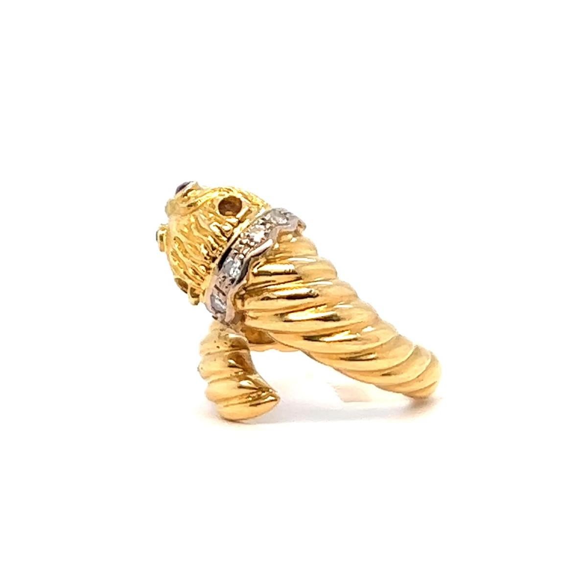 Vintage Lalaounis Ruby Diamond 18 Karat Yellow Gold Lion Wrap Ring 1