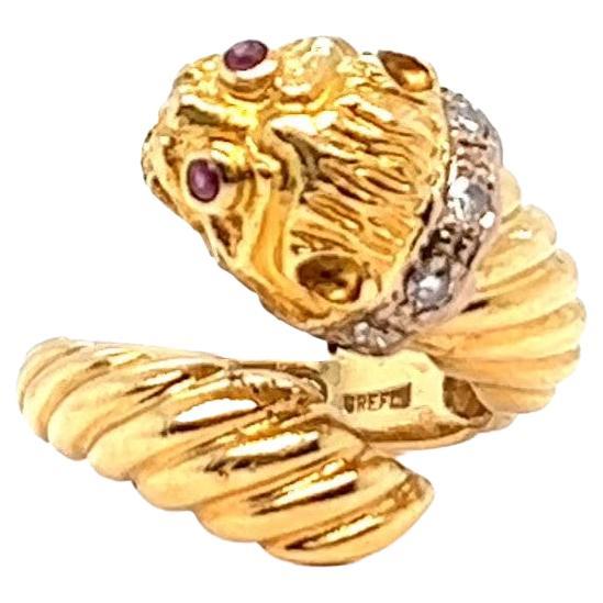 Vintage Lalaounis Ruby Diamond 18 Karat Yellow Gold Lion Wrap Ring