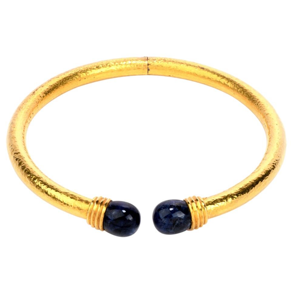 Vintage Lalaounis Sodalite 22 Karat Gold Textured Collar Necklace