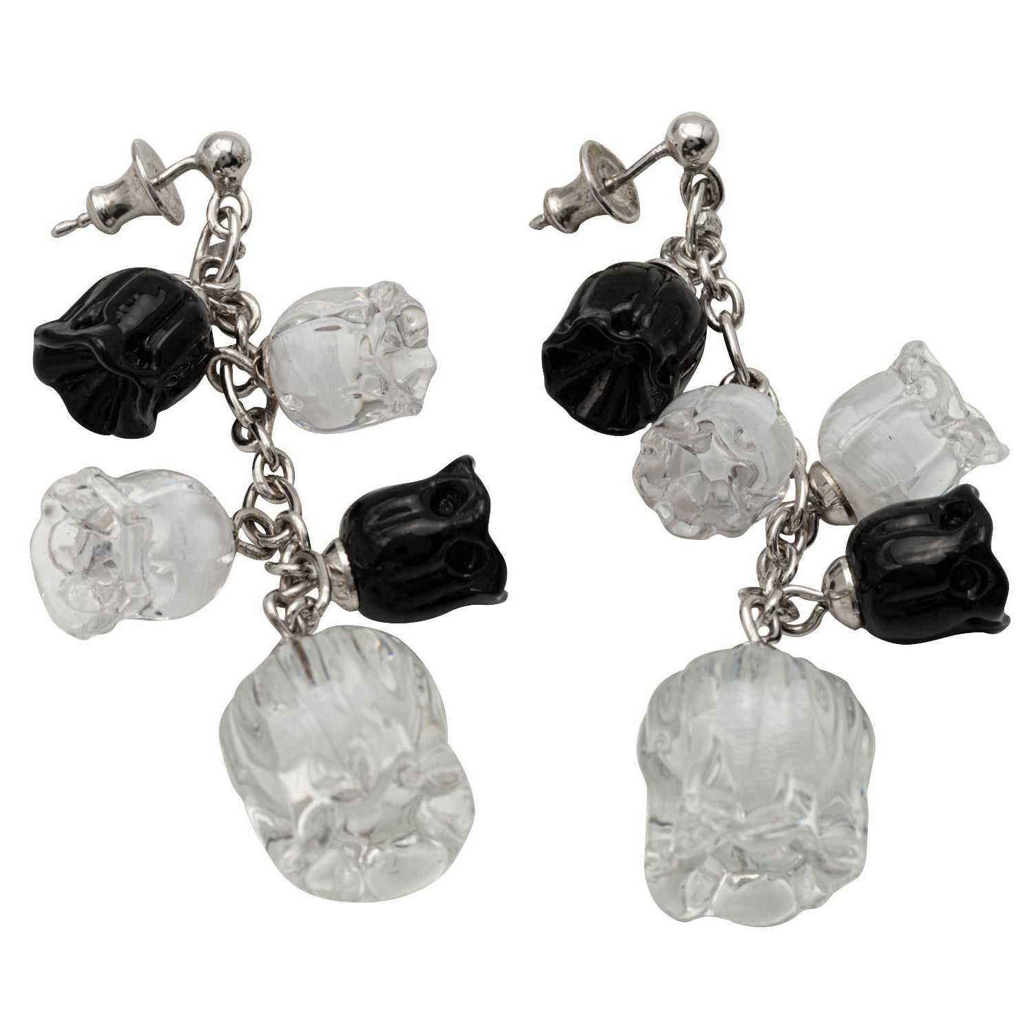 Vintage Lalique Ohrringe aus schwarzem und weißem Kristall und Silber im Angebot