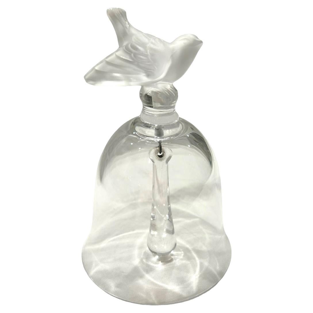 Vintage Lalique Crystal Bell with Frosted Sparrow Handle ~ Signed For Sale