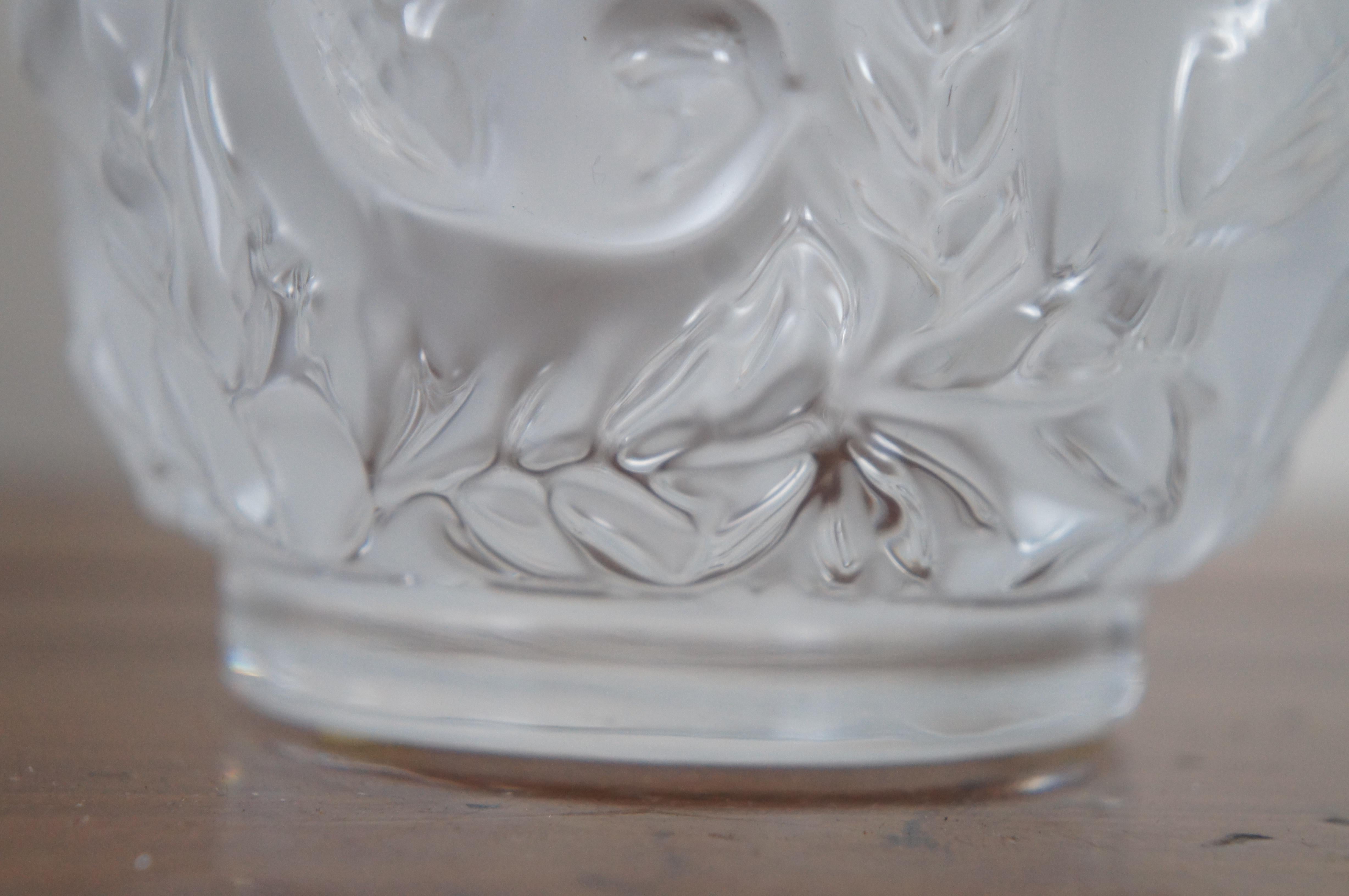 Vintage Lalique France Bagatelle Frosted Crystal Love Birds in Foliage Vase 7