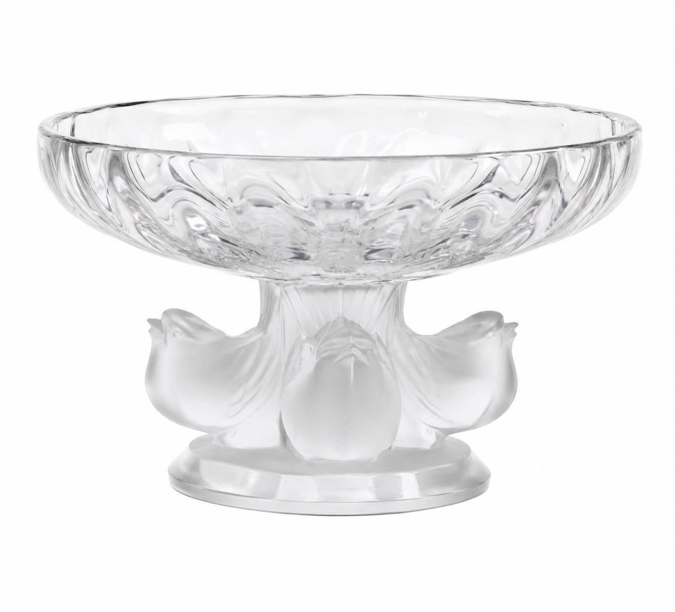 Vintage Lalique France Frosted Crystal Nogent Dove Compote Coupe