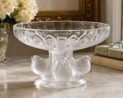 Vintage Lalique Francia Cristal Esmerilado Nogent Paloma Compote Coupe Bowl