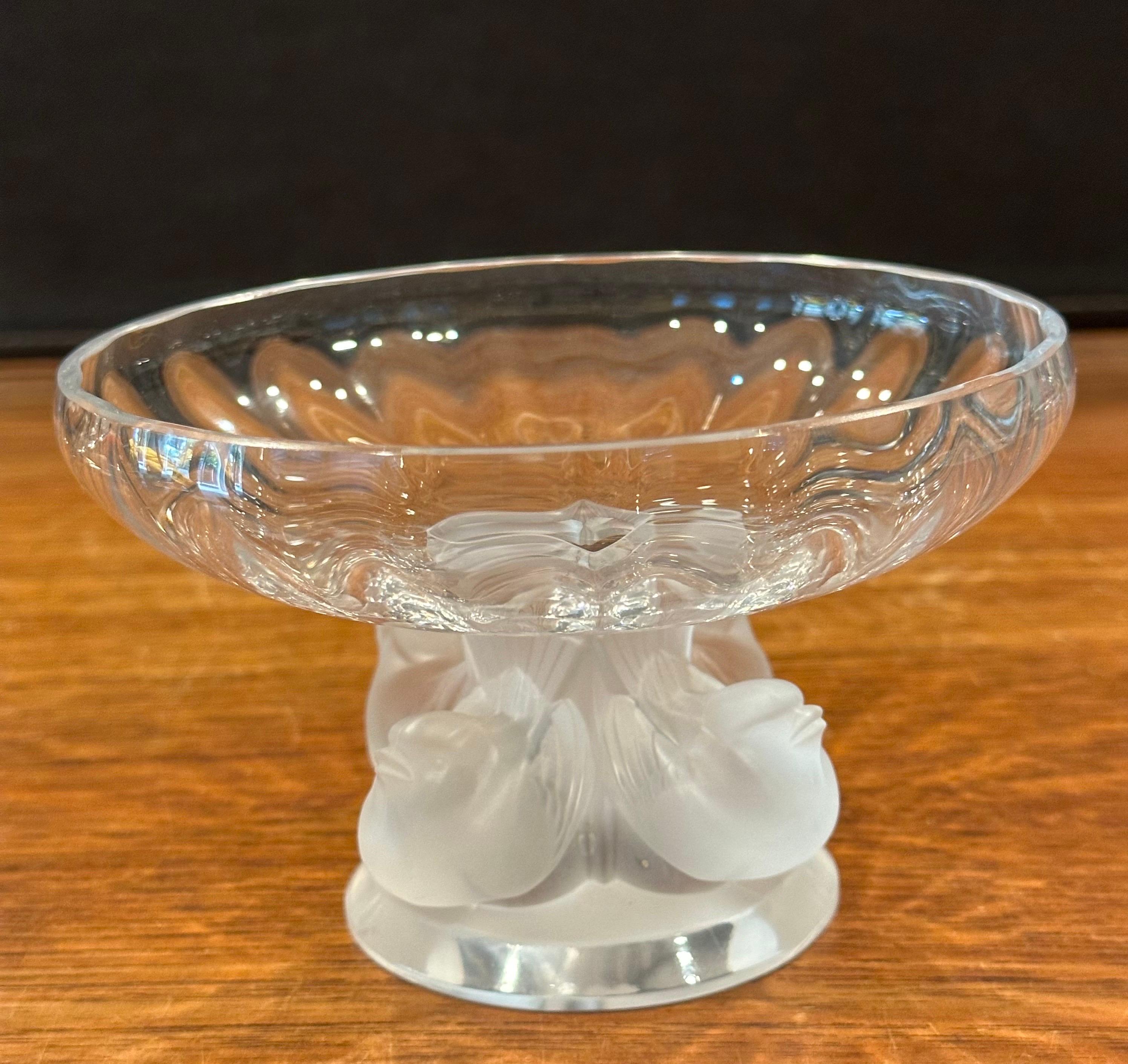 Vintage Lalique France Frosted Crystal Nogent Dove Compote Coupe
