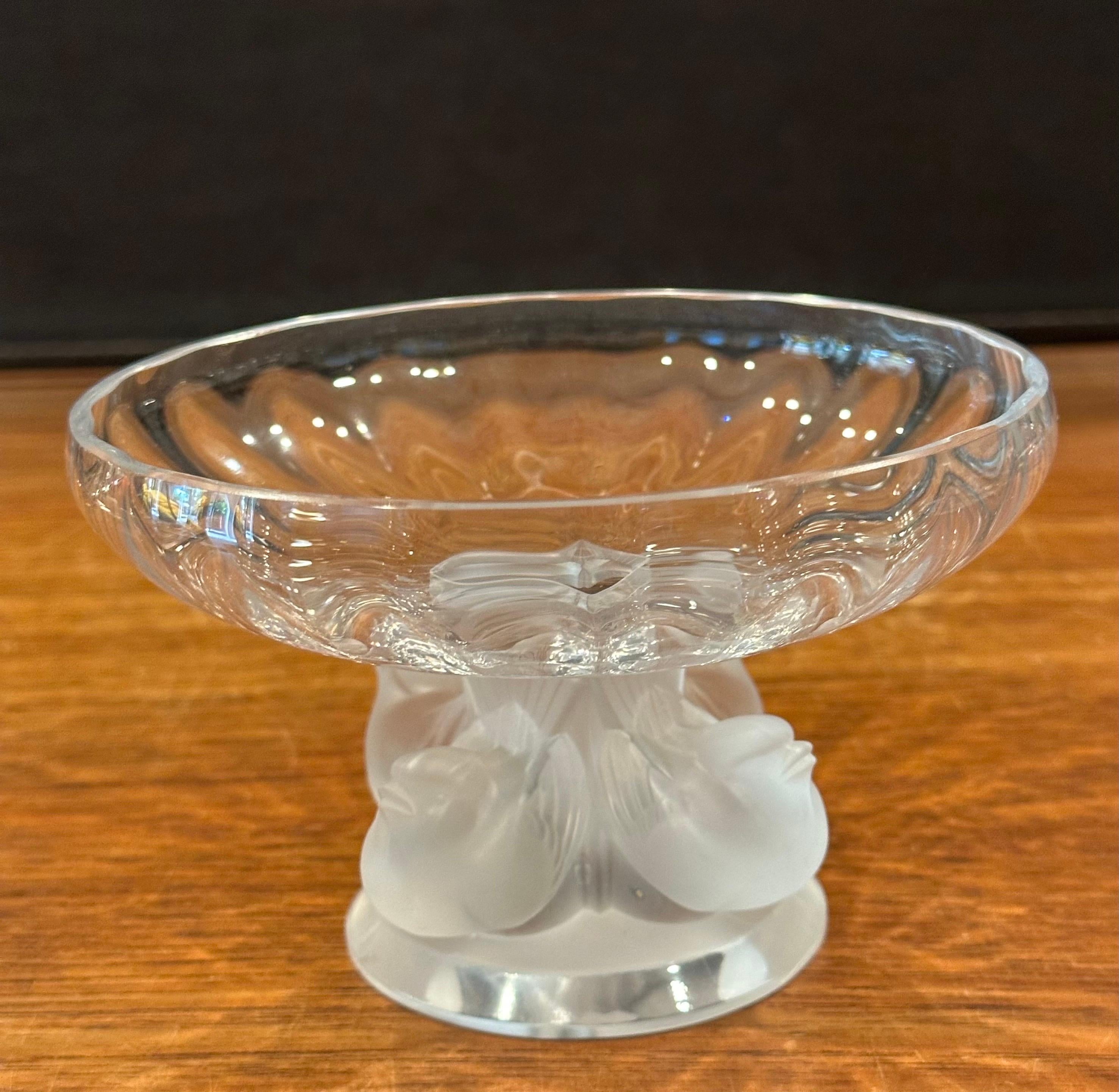 Vintage Lalique France Frosted Crystal Nogent Dove Compote Coupe