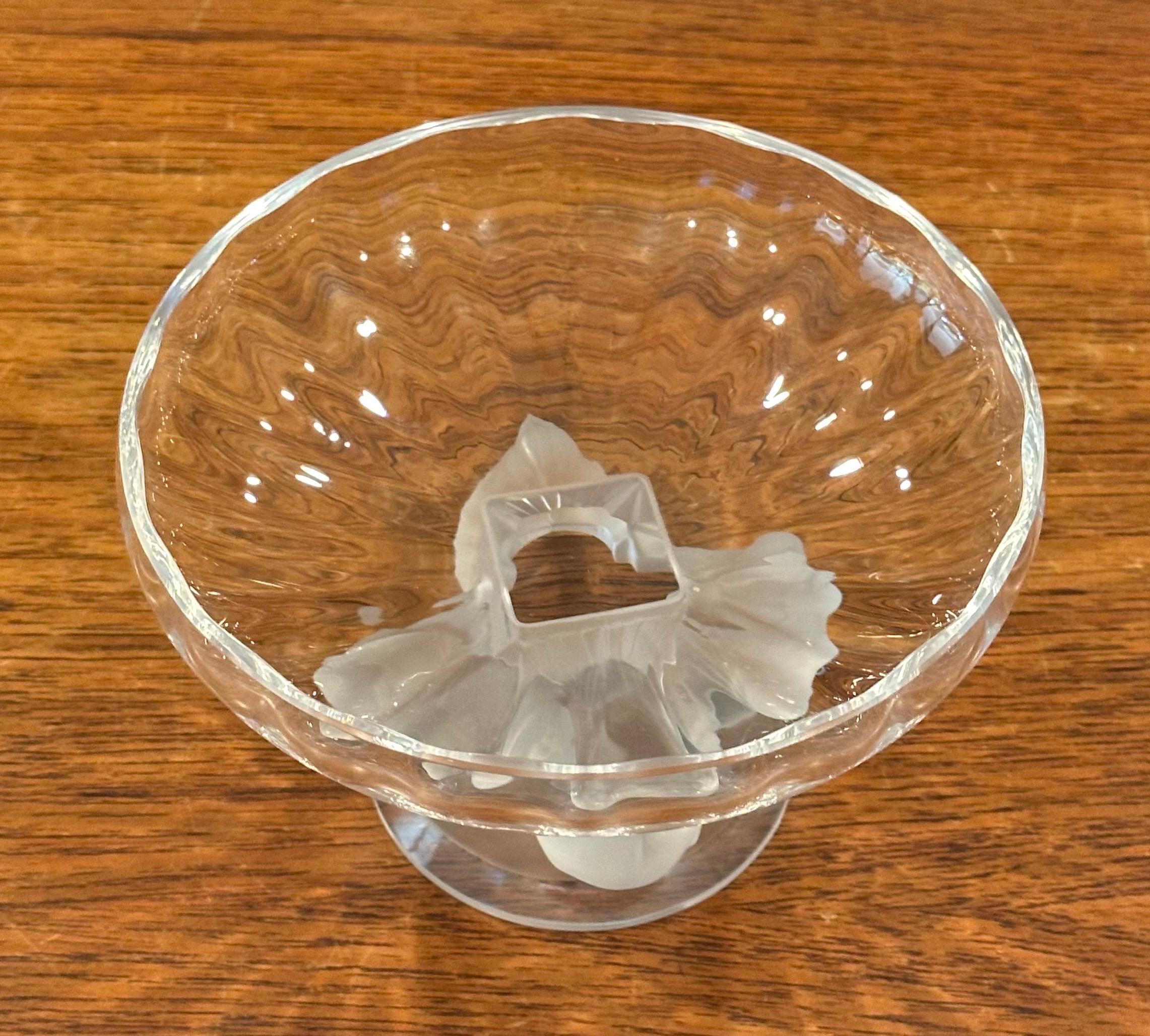 Vintage Lalique France Frosted Crystal Nogent Dove Compote Coupe
