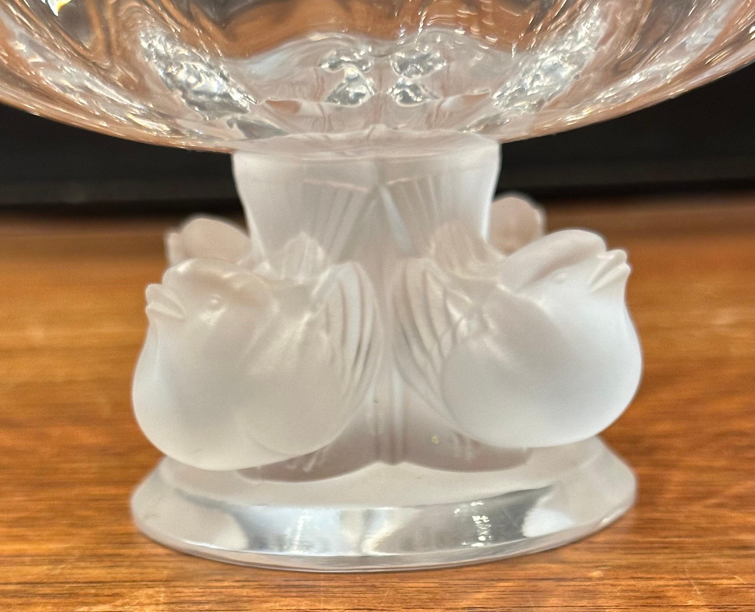 Vintage Lalique France Frosted Crystal Nogent Dove Compote Coupe