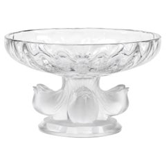 Vintage Lalique Francia Cristal Esmerilado Nogent Paloma Compote Coupe Bowl