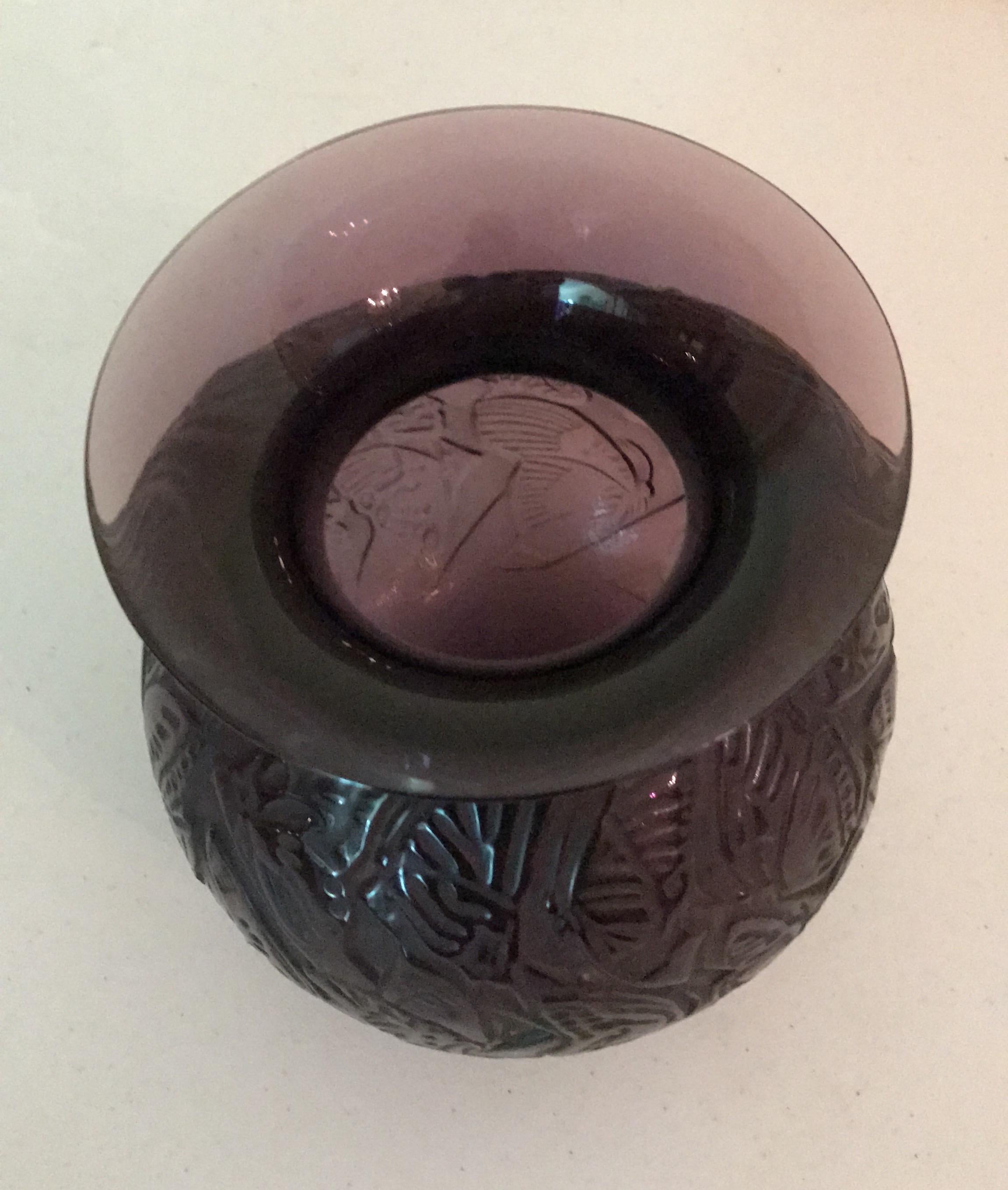 Rare and unique lavender ball shaped lalique vase.