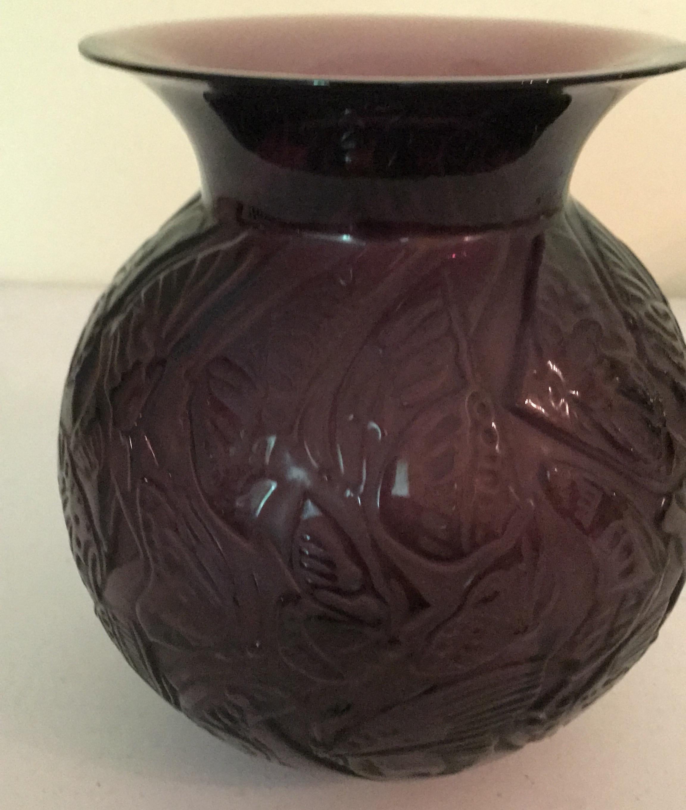 French Vintage Lalique Lavender Vase For Sale