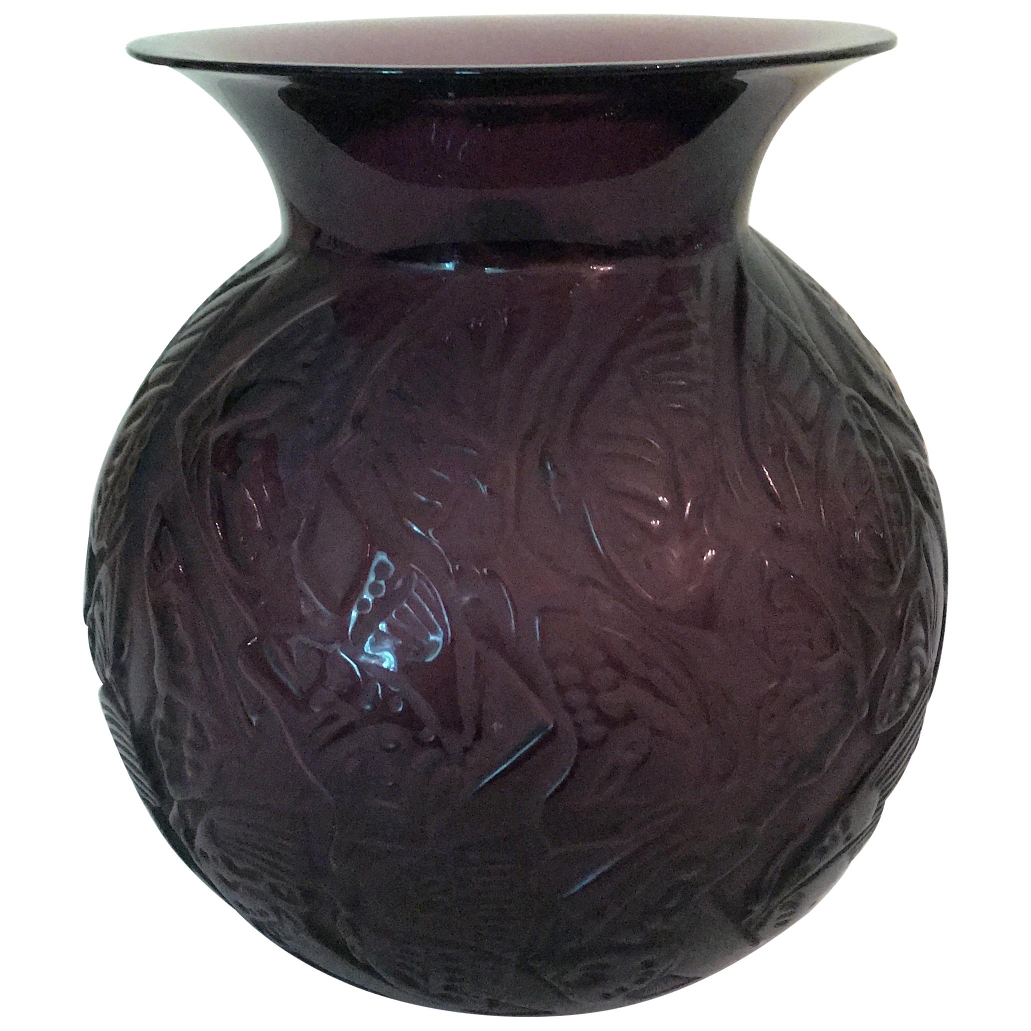 Vintage Lalique Lavender Vase For Sale