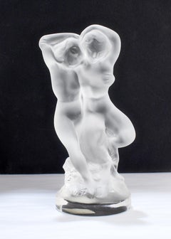 Vintage Lalique 'Le Faune' Art Glass Nude Pan & Diana Figurine or Paperweight