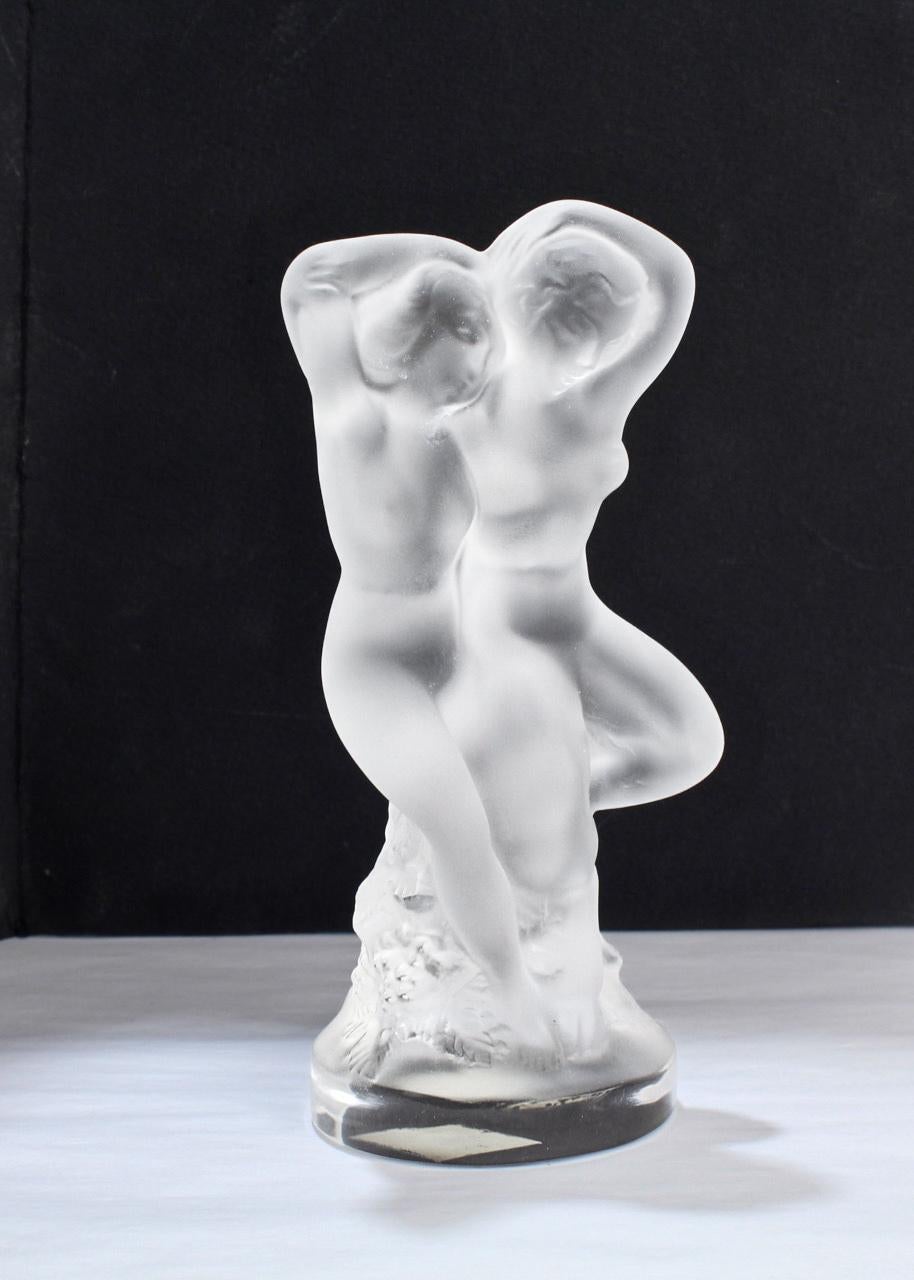 Art Deco Vintage Lalique 'Le Faune' Art Glass Nude Pan & Diana Figurine or Paperweight For Sale