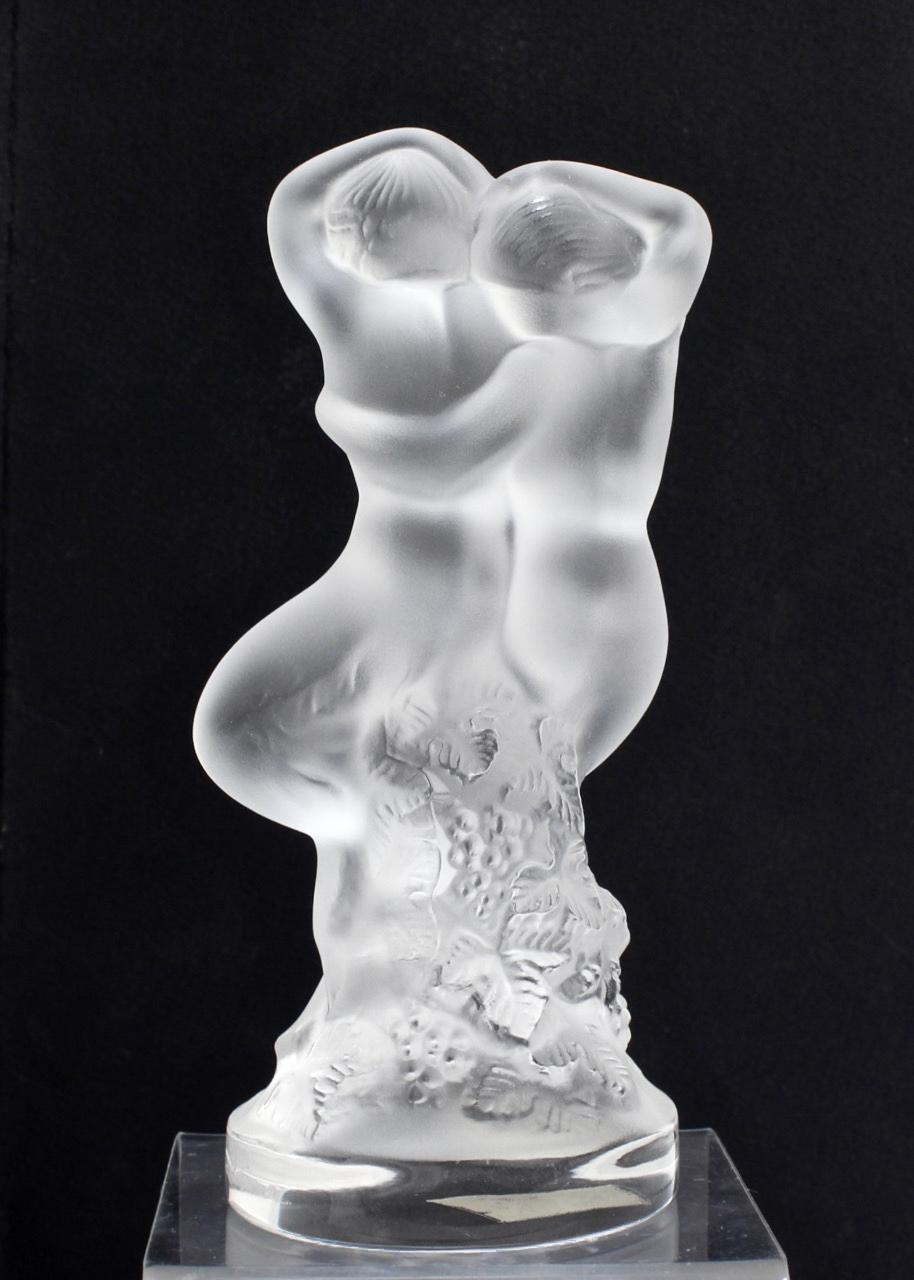 20th Century Vintage Lalique 'Le Faune' Art Glass Nude Pan & Diana Figurine or Paperweight For Sale
