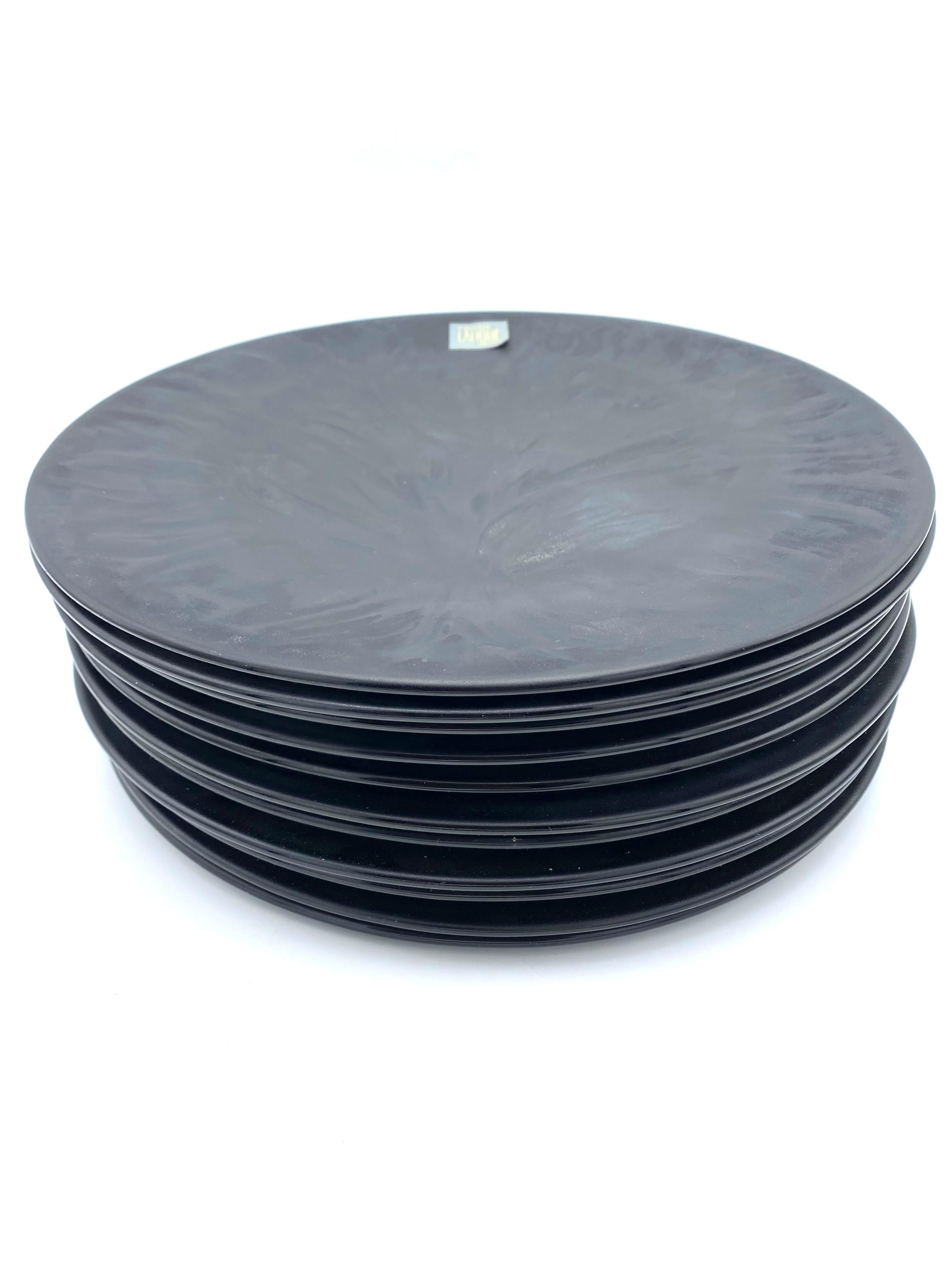 Black Vintage LALIQUE Paris Algues Chrystal Dinner Plates, Set of 11