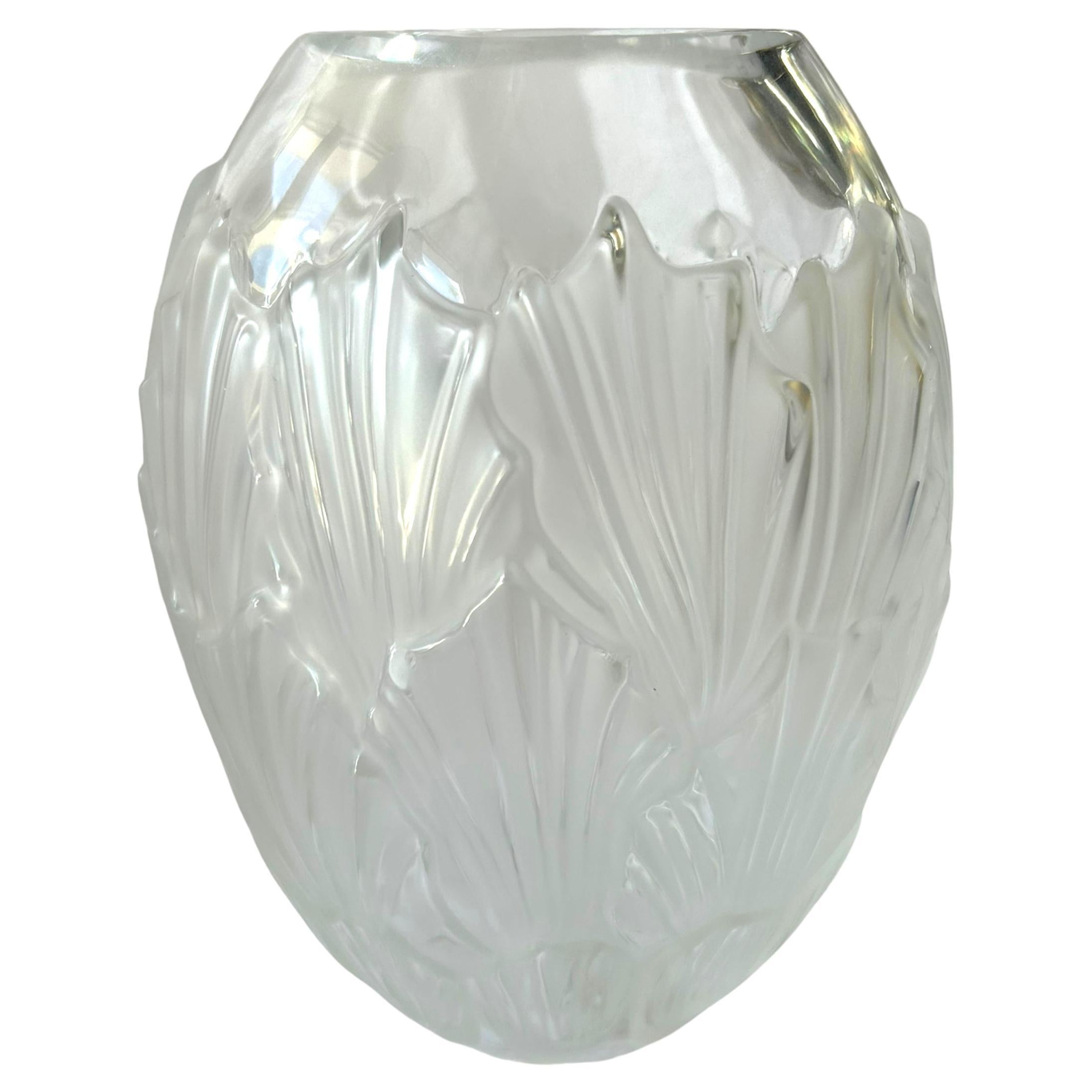 Vintage Lalique “Sandrift” Frosted/Translucent Crystal Vase ~ Signed For Sale