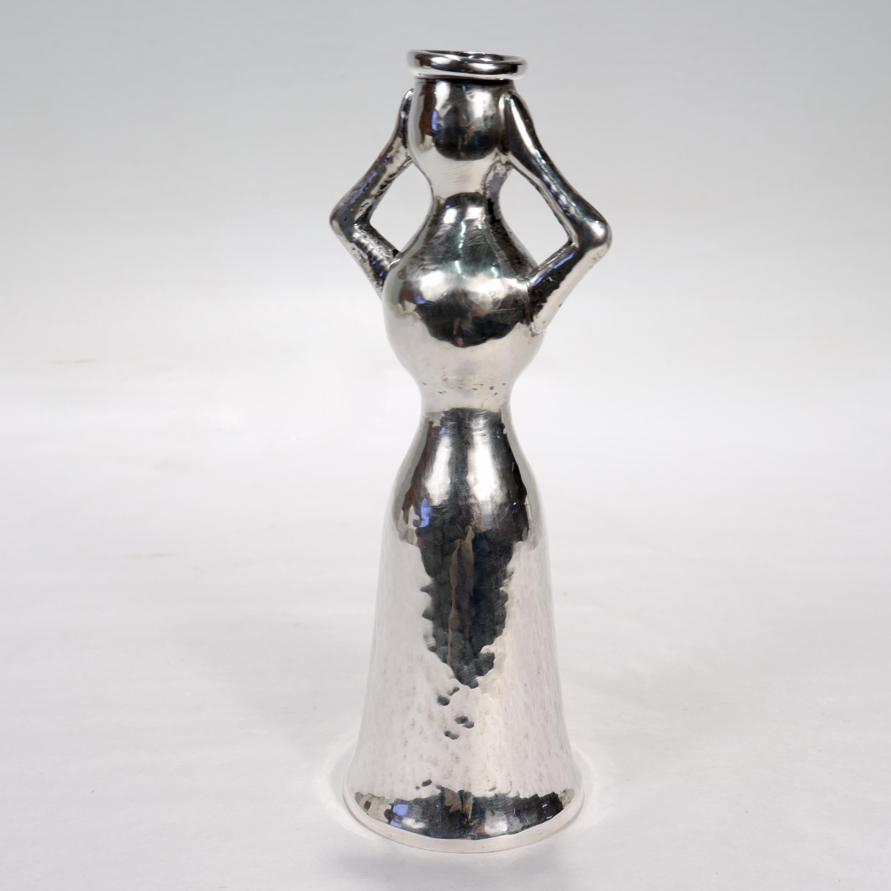 Vintage Lalounis Fermale Fertility Sterling Silver Vase or Candlestick In Good Condition For Sale In Philadelphia, PA