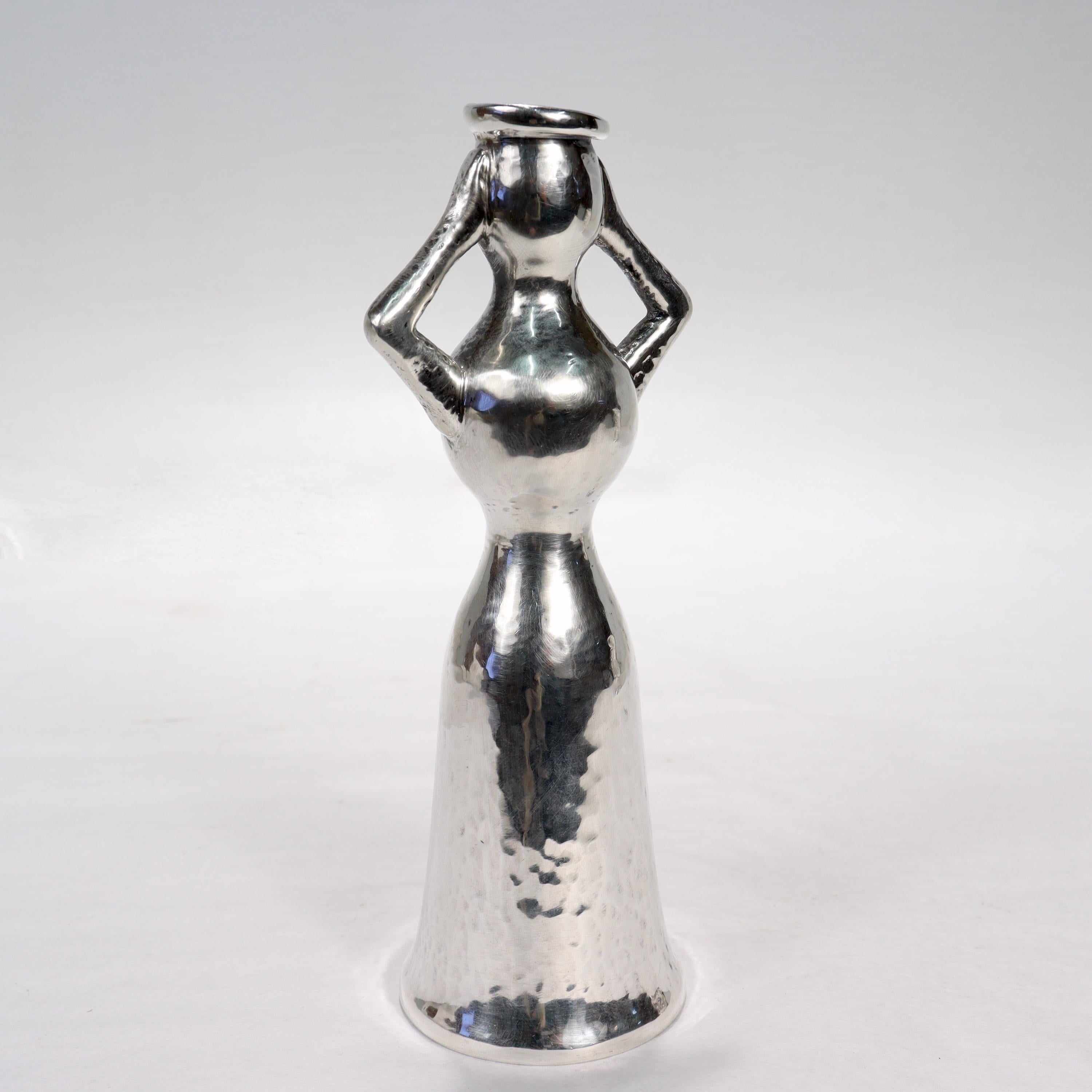 Women's or Men's Vintage Lalounis Fermale Fertility Sterling Silver Vase or Candlestick For Sale
