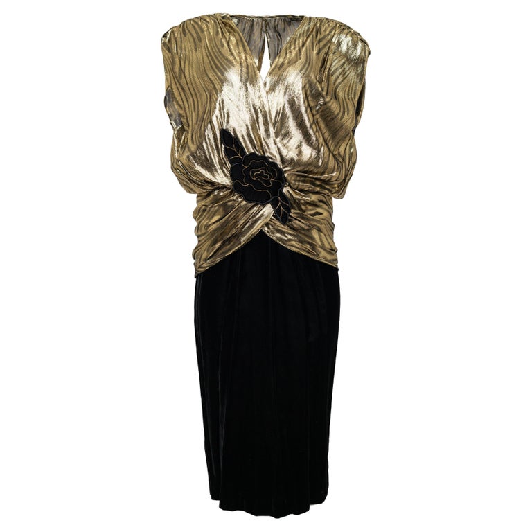 gold lame dress vintage 1950s Gold Lam Striped Halter Gown