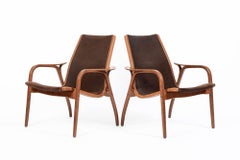 Vintage Lamino Lounge Chairs by Yngve Ekström, Brown Suede, Birch Wood, 1960s