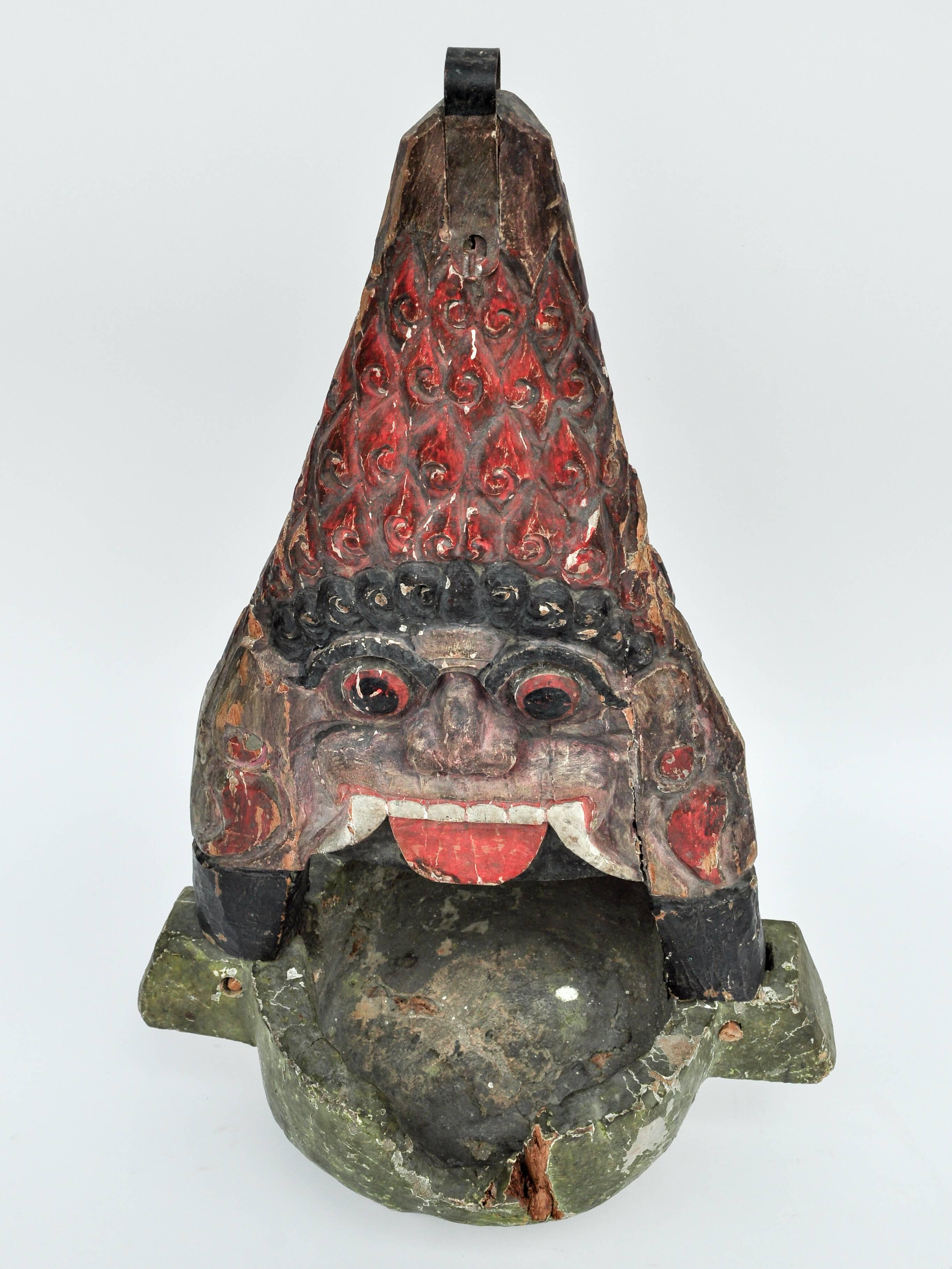Vintage Lamp Holder, Bali, Wayang Puppet Theatre, Early to Mid-20th Century In Fair Condition In Point Richmond, CA
