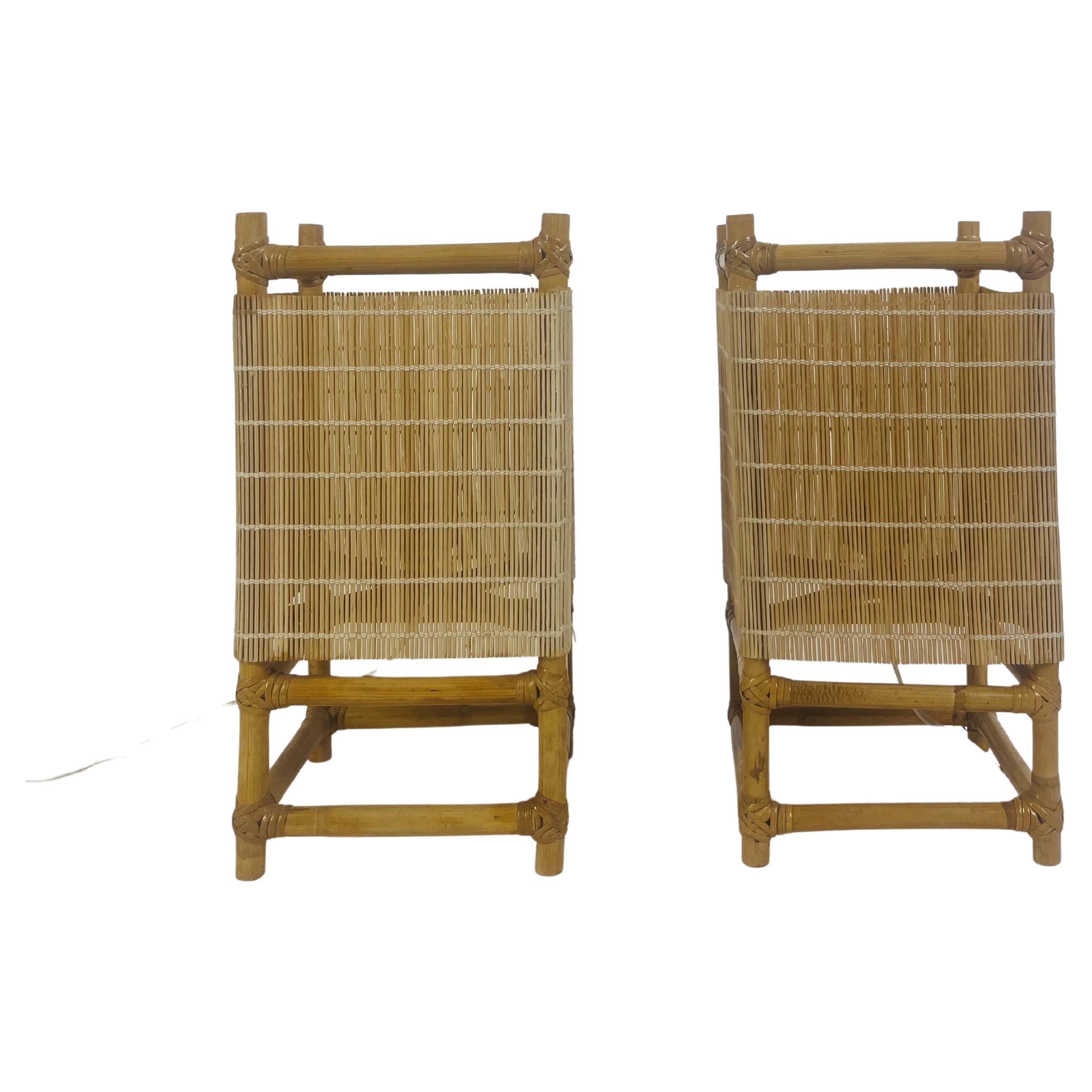 Lampada vintage realizzata in bambù e fibre naturali in vendita