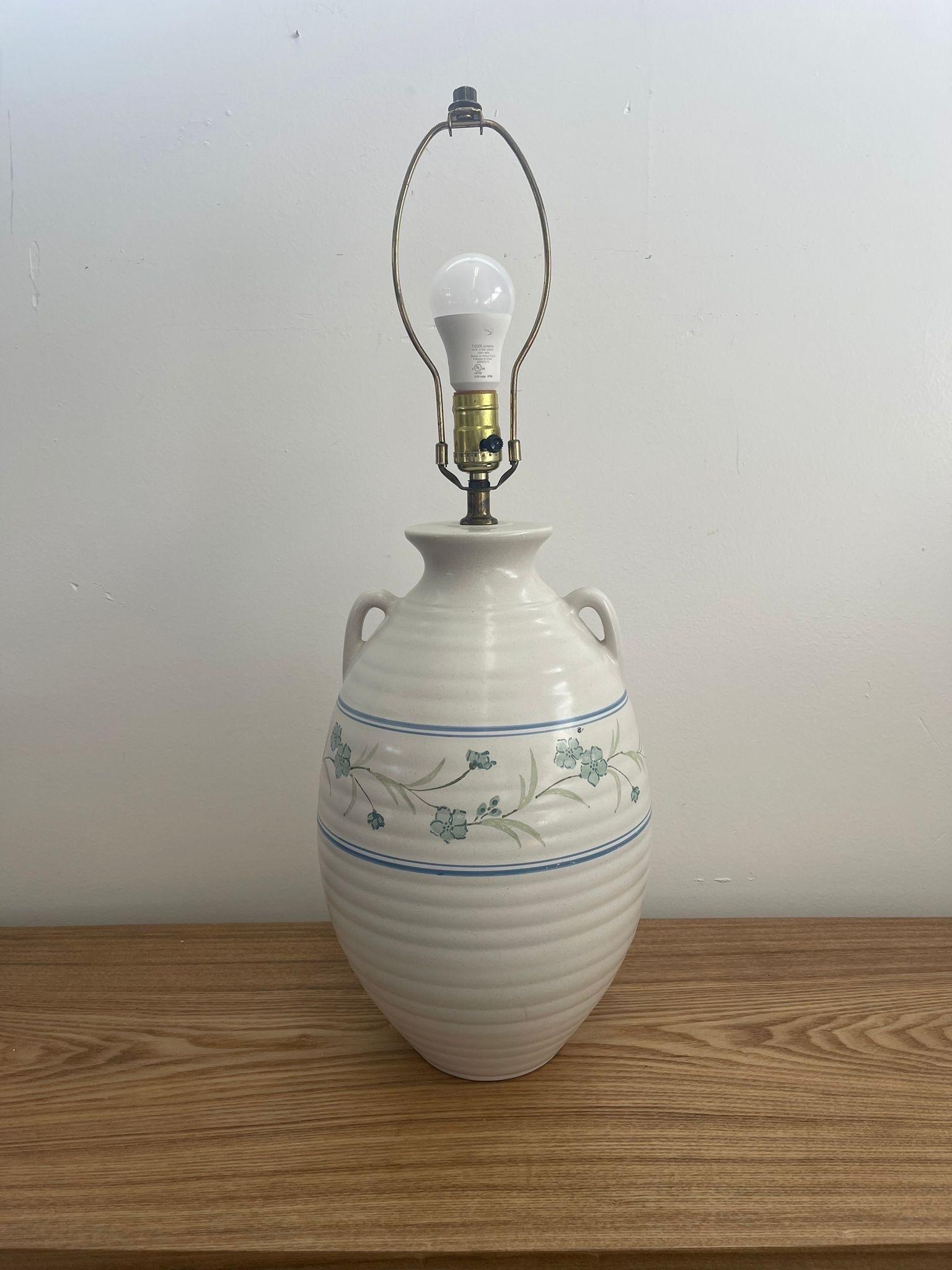 Vintage Lamp With Ceramic Vase Base and Floral Motif. In Good Condition For Sale In Seattle, WA