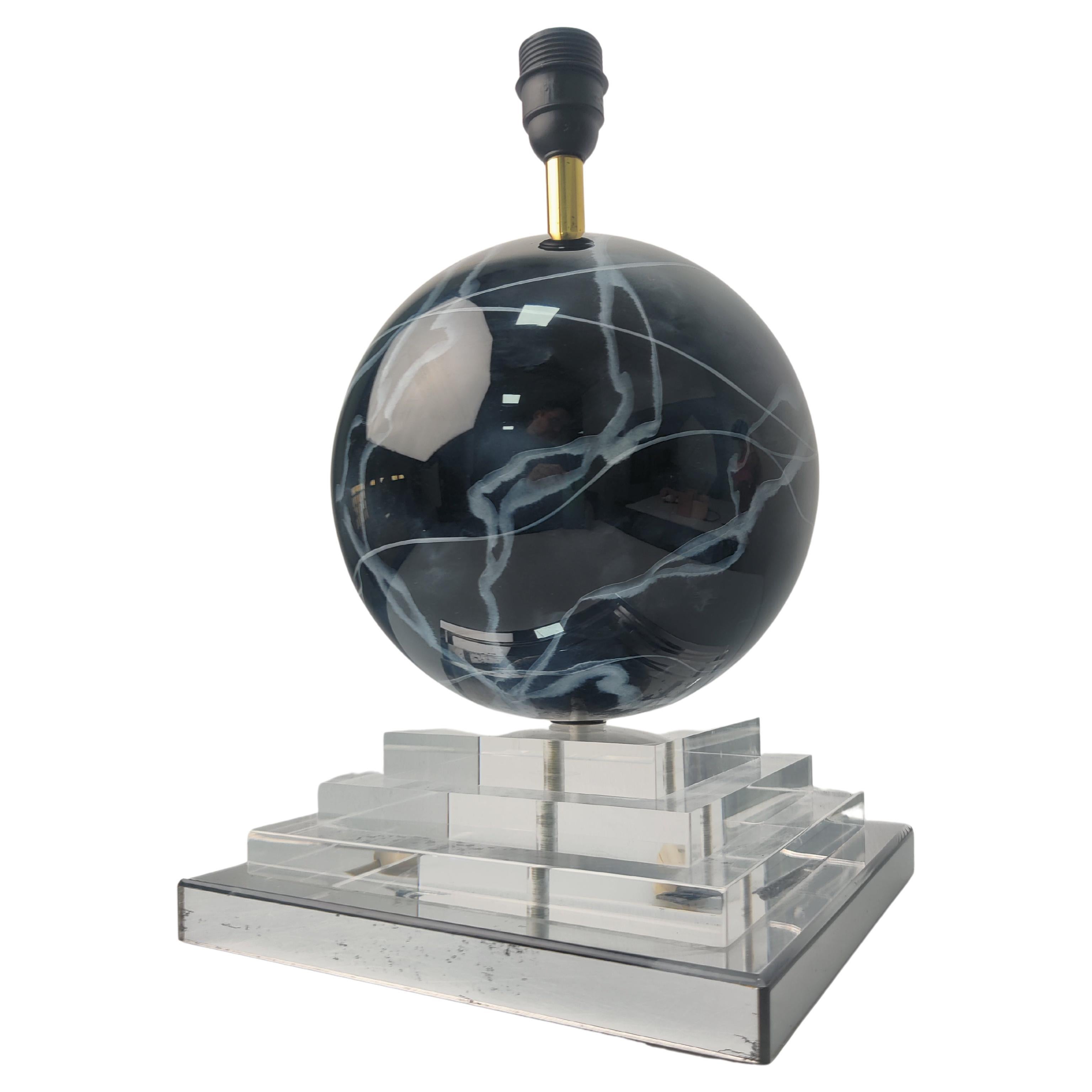 Vintage Lamp with Marble Effect Glass Globe, 1960s For Sale