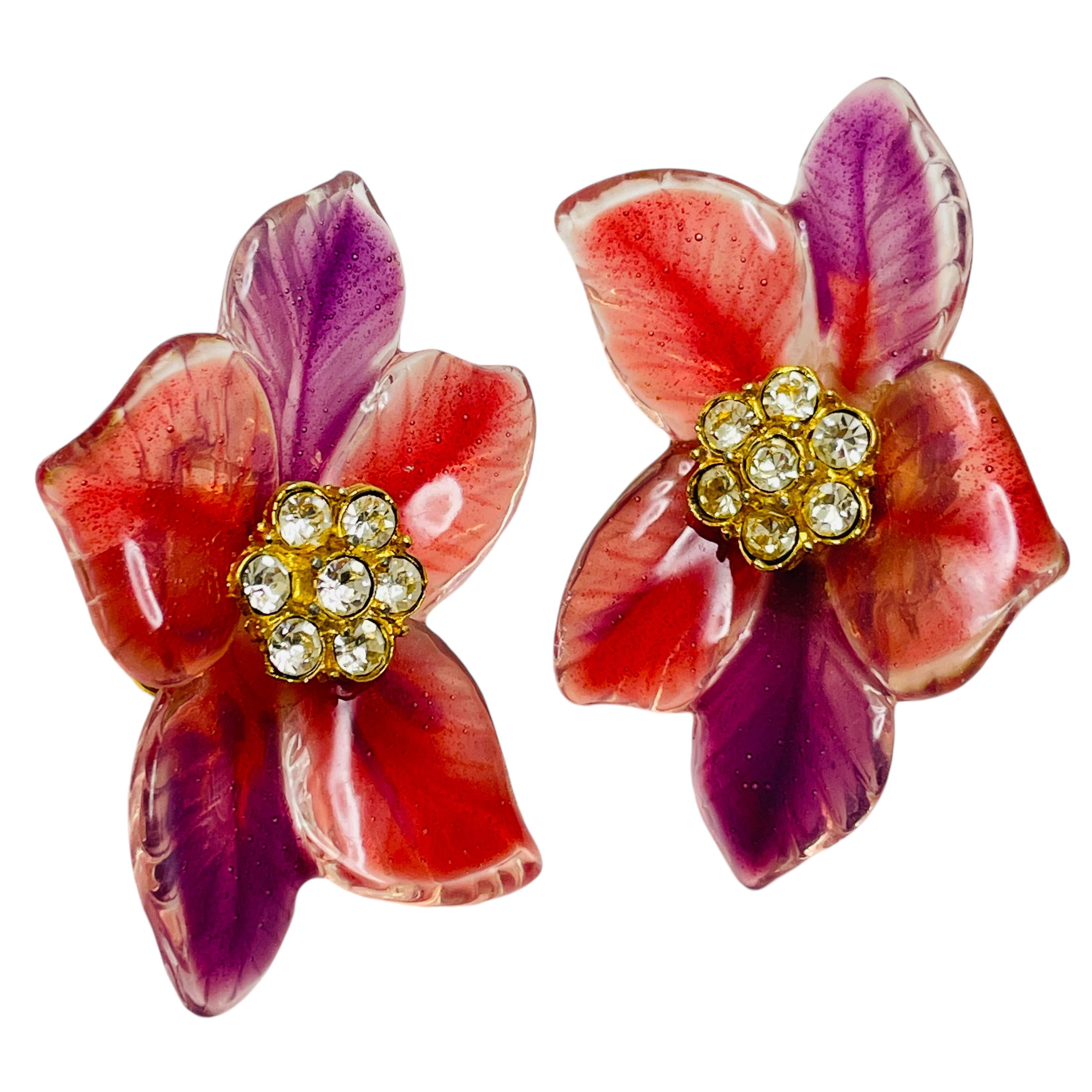 Vintage LANCETTI made in ITALY signed gold flowers designer clip on earrings For Sale