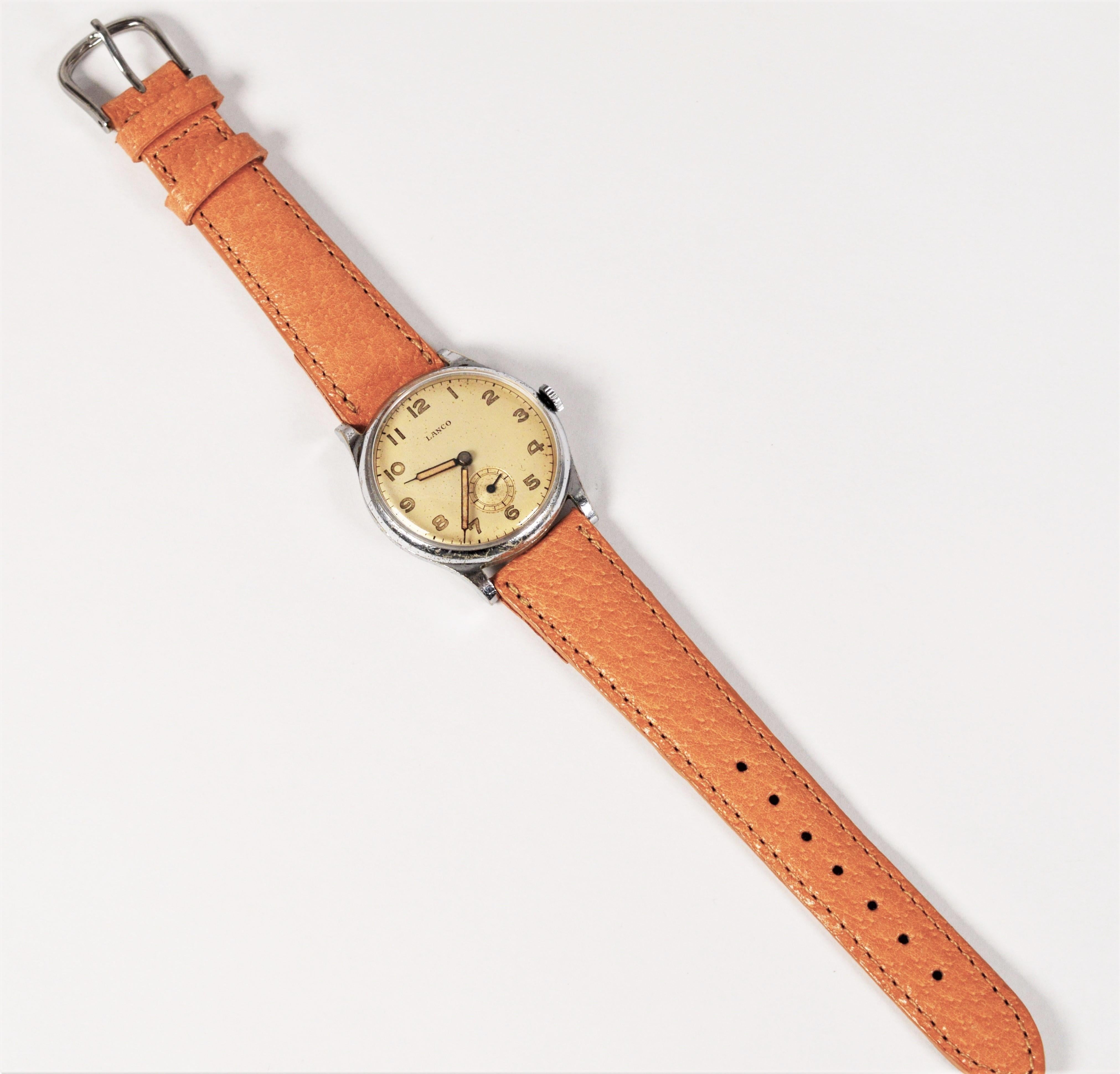 Women's or Men's Vintage Lanco Stainless Steel Wrist Watch For Sale