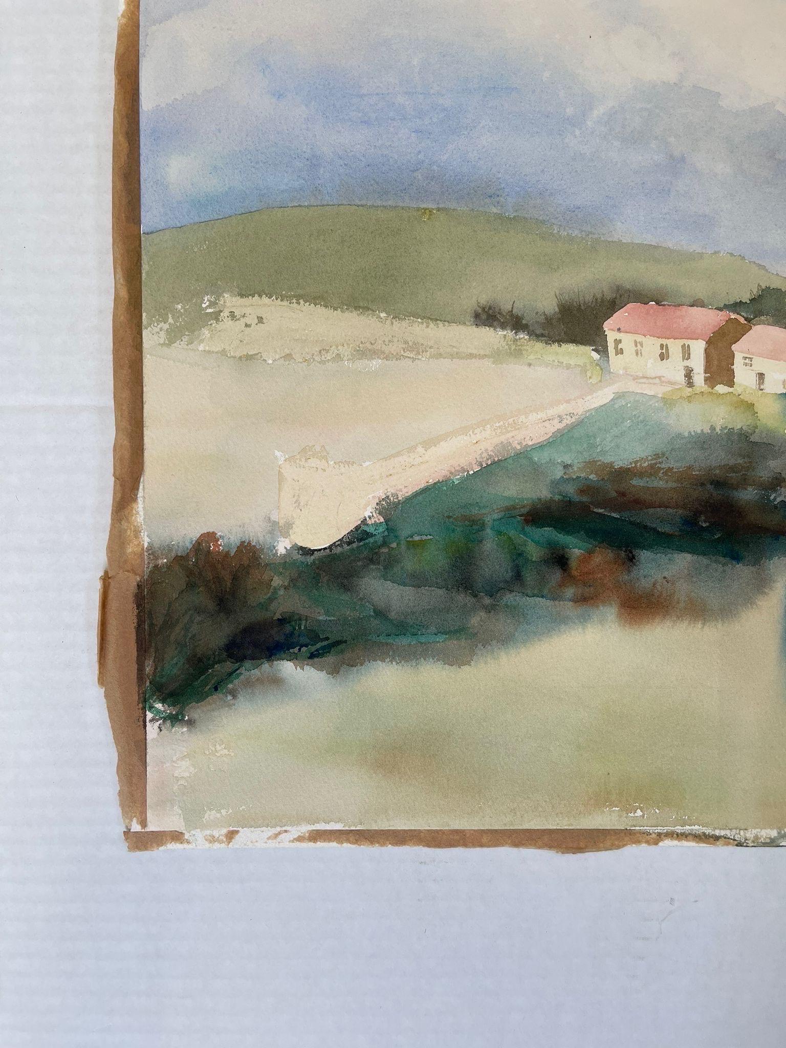 Mid-Century Modern Vintage Landscape Artwork on Paper. Possibly Watercolor. For Sale