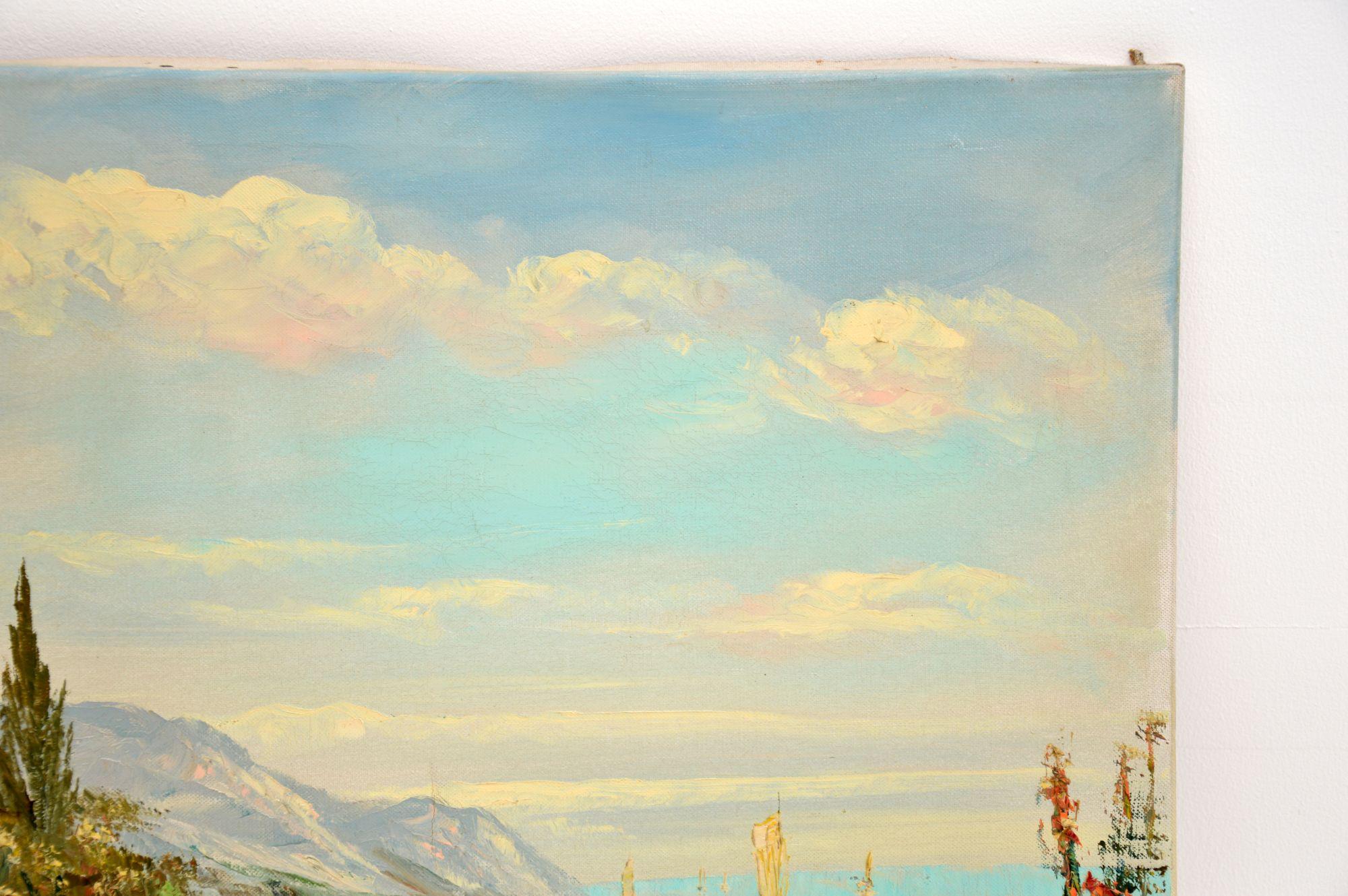 20ième siècle Peinture à l'huile impressionniste de paysage vintage « Gabri » en vente