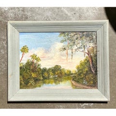 Vintage Paisaje Pintura al óleo sobre tabla