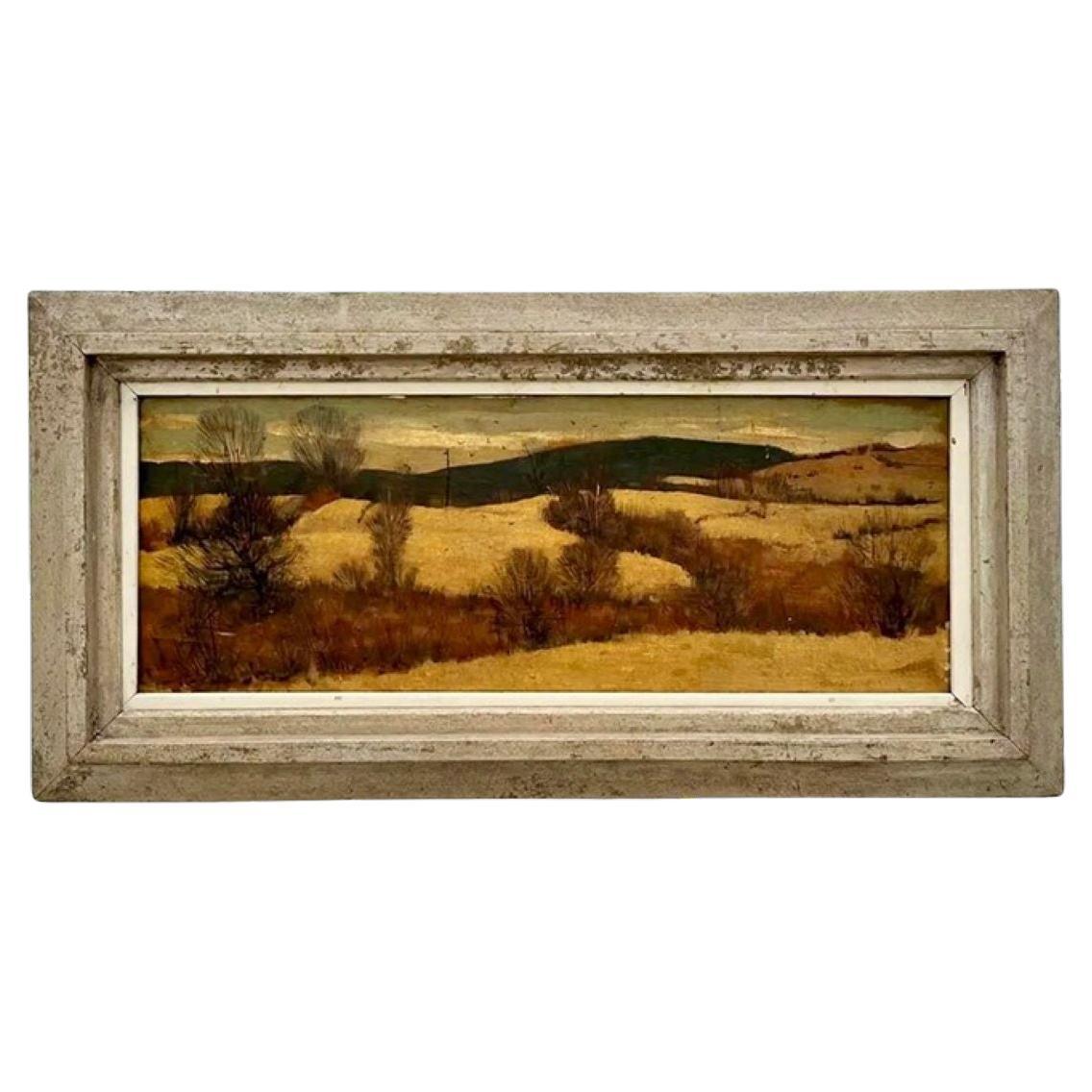 Paesaggio d'epoca dipinto a olio su tavola