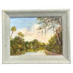 Vintage Paisaje Pintura al óleo sobre tabla