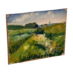 Vintage Landscape Oil Painting on Board, of Fields Unframed