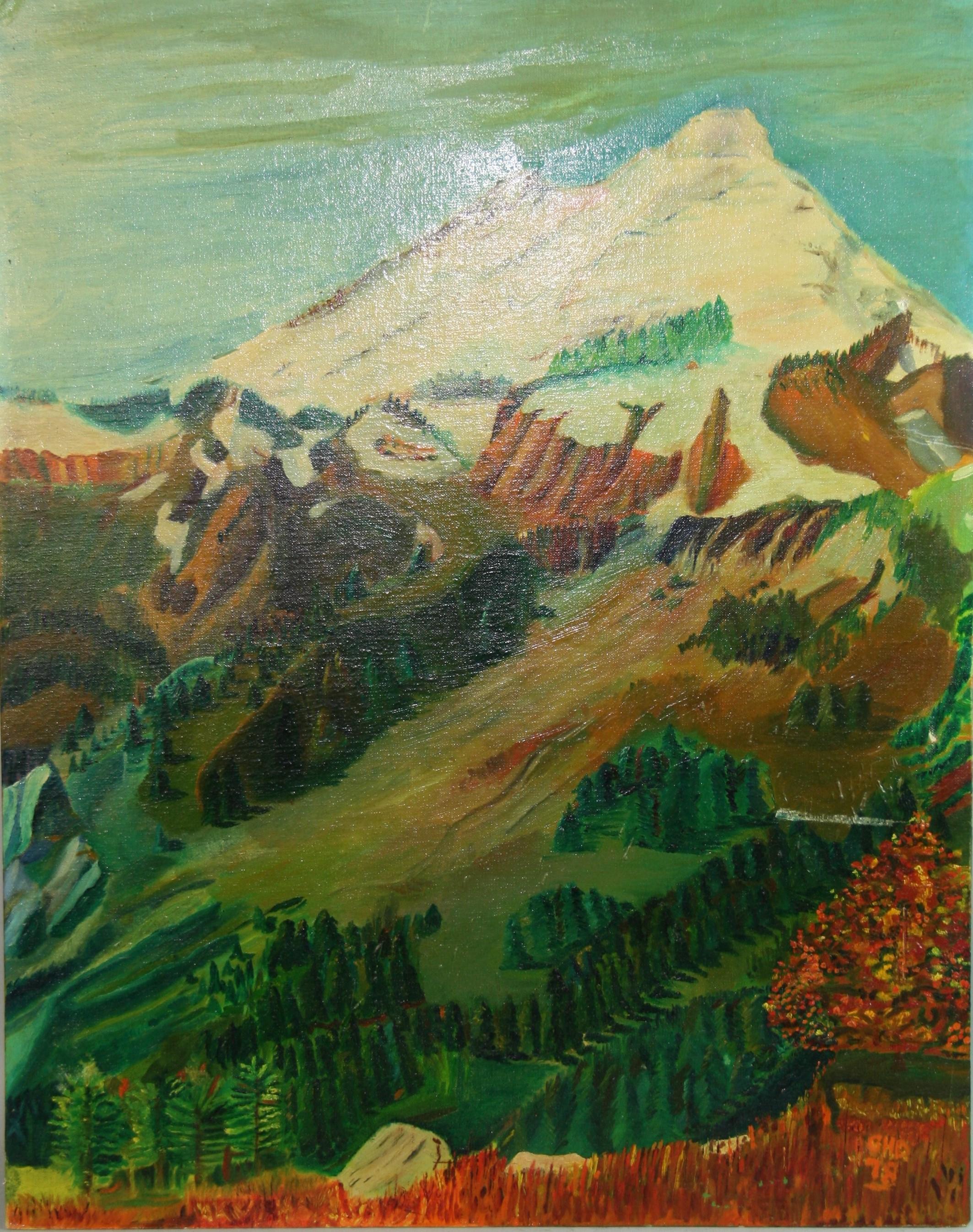 1668 Óleo escénico sobre tabla de artista de las montañas rocosas 1978
Sin enmarcar