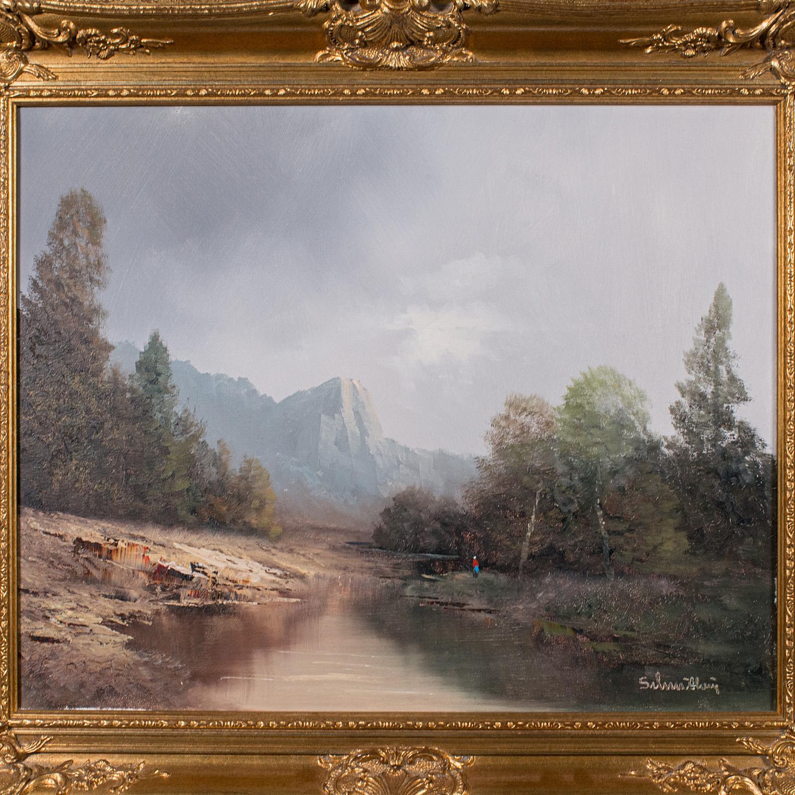 Vintage-Landschaftsgemälde, Österreich, gerahmtes Ölgemälde auf Leinwand, Kunst, Alpin-Szene (Österreichisch) im Angebot