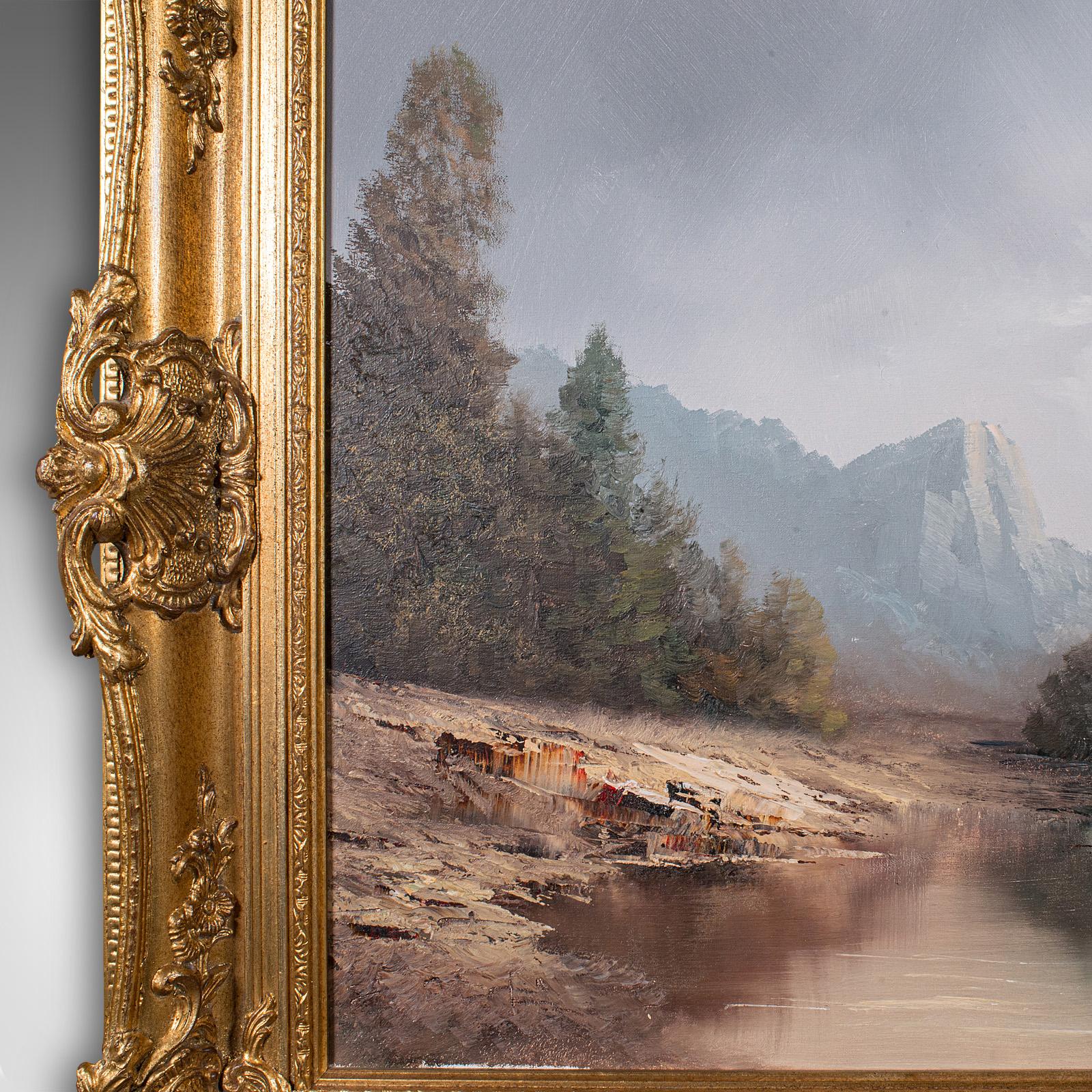 Vintage-Landschaftsgemälde, Österreich, gerahmtes Ölgemälde auf Leinwand, Kunst, Alpin-Szene im Zustand „Gut“ im Angebot in Hele, Devon, GB