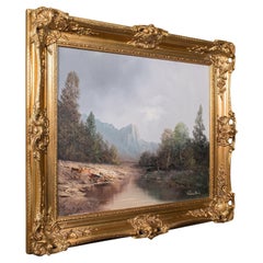 Pintura Paisaje Vintage, Austriaco, Óleo Sobre Lienzo Enmarcado, Arte, Escena Alpina