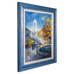 Peinture de paysage vintage, anglaise, encadrée, huile sur panneau, art, signée, vers 1980